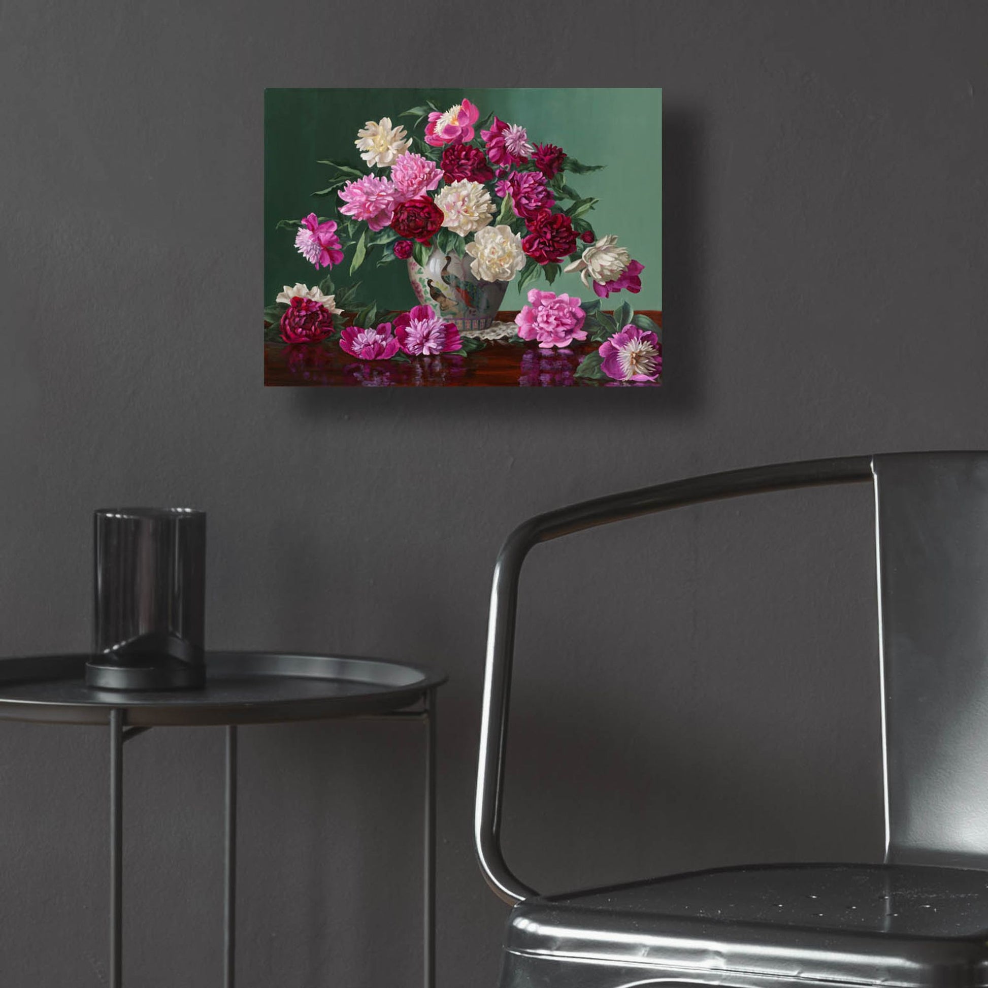 Epic Art 'Peonies In Peacock Vase' by Christopher Pierce, Acrylic Glass Wall Art,16x12