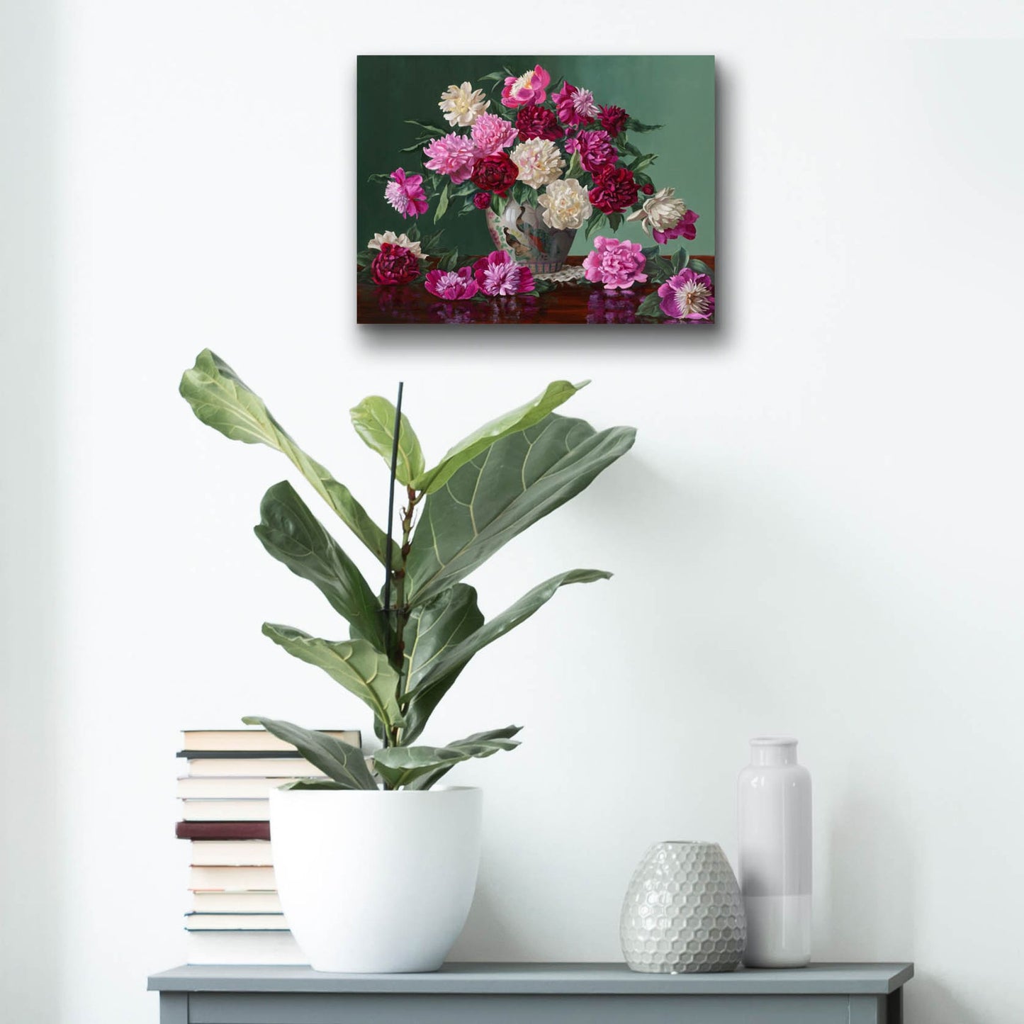 Epic Art 'Peonies In Peacock Vase' by Christopher Pierce, Acrylic Glass Wall Art,16x12