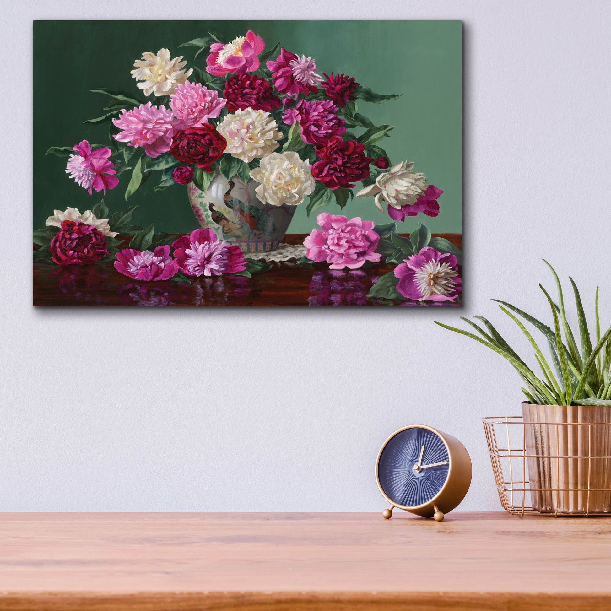 Epic Art 'Peonies In Peacock Vase' by Christopher Pierce, Acrylic Glass Wall Art,16x12