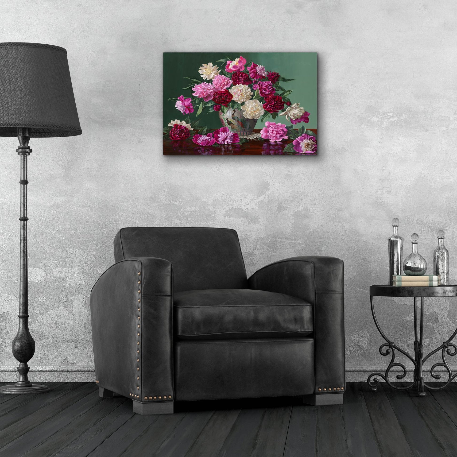 Epic Art 'Peonies In Peacock Vase' by Christopher Pierce, Acrylic Glass Wall Art,24x16