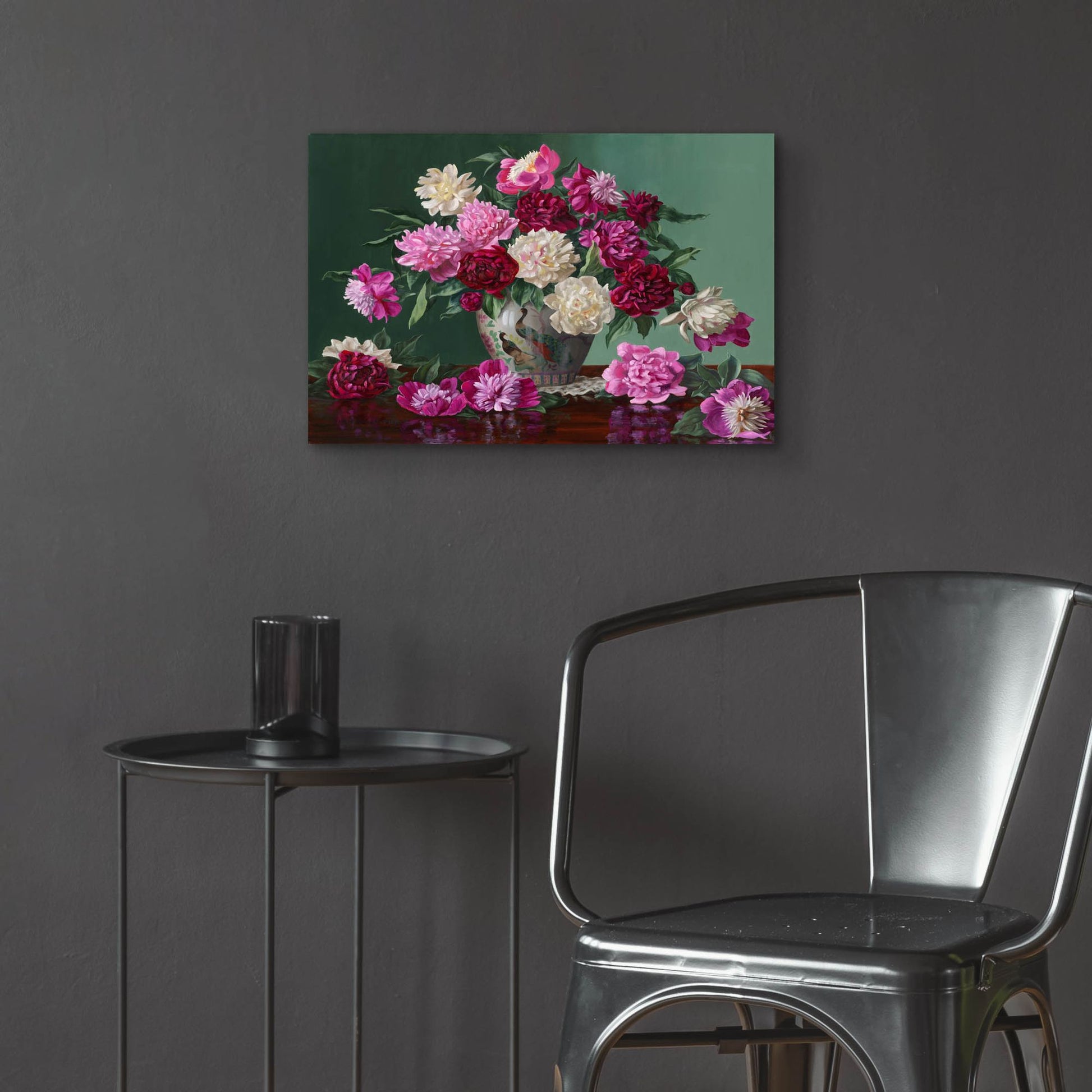 Epic Art 'Peonies In Peacock Vase' by Christopher Pierce, Acrylic Glass Wall Art,24x16