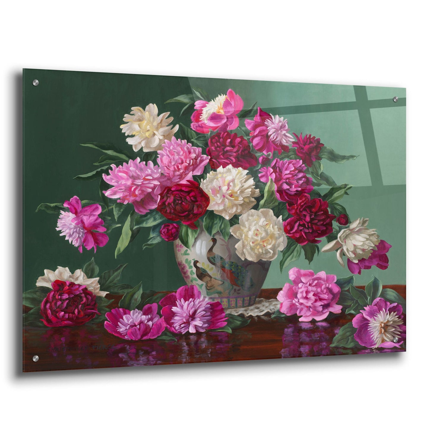 Epic Art 'Peonies In Peacock Vase' by Christopher Pierce, Acrylic Glass Wall Art,36x24