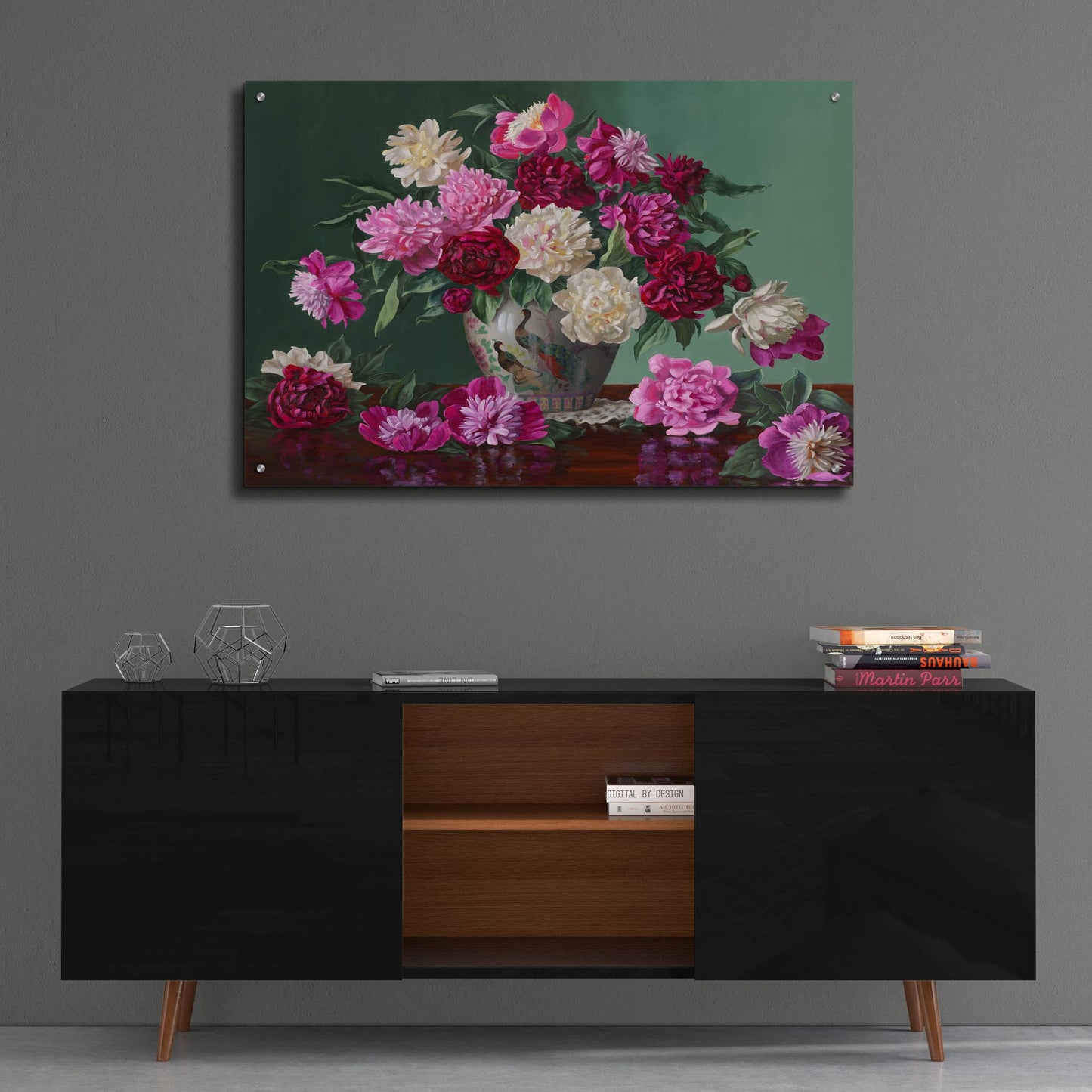 Epic Art 'Peonies In Peacock Vase' by Christopher Pierce, Acrylic Glass Wall Art,36x24