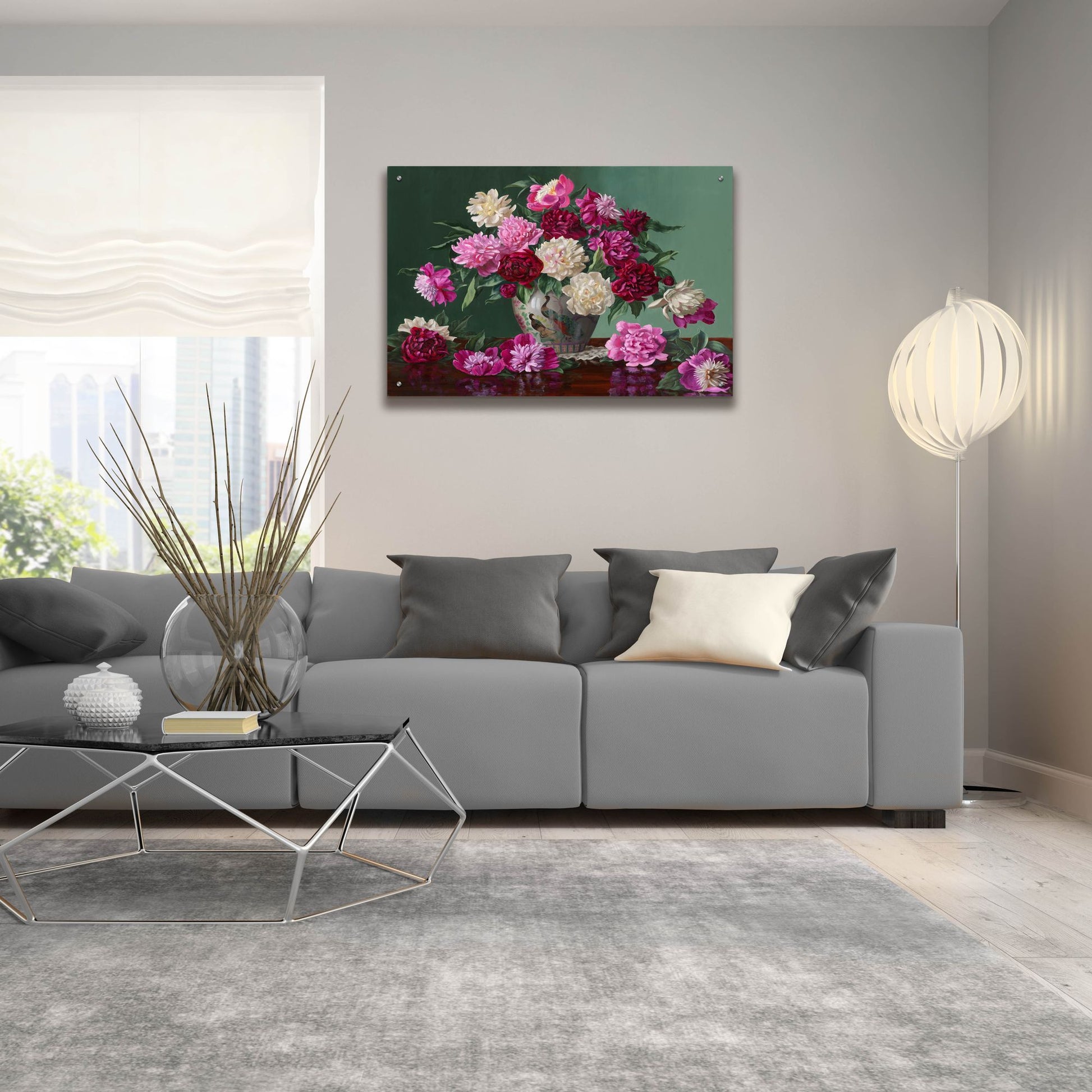 Epic Art 'Peonies In Peacock Vase' by Christopher Pierce, Acrylic Glass Wall Art,36x24