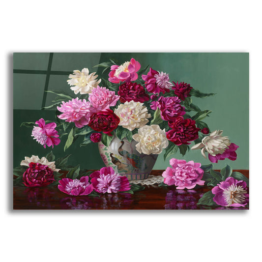 Epic Art 'Peonies In Peacock Vase' by Christopher Pierce, Acrylic Glass Wall Art