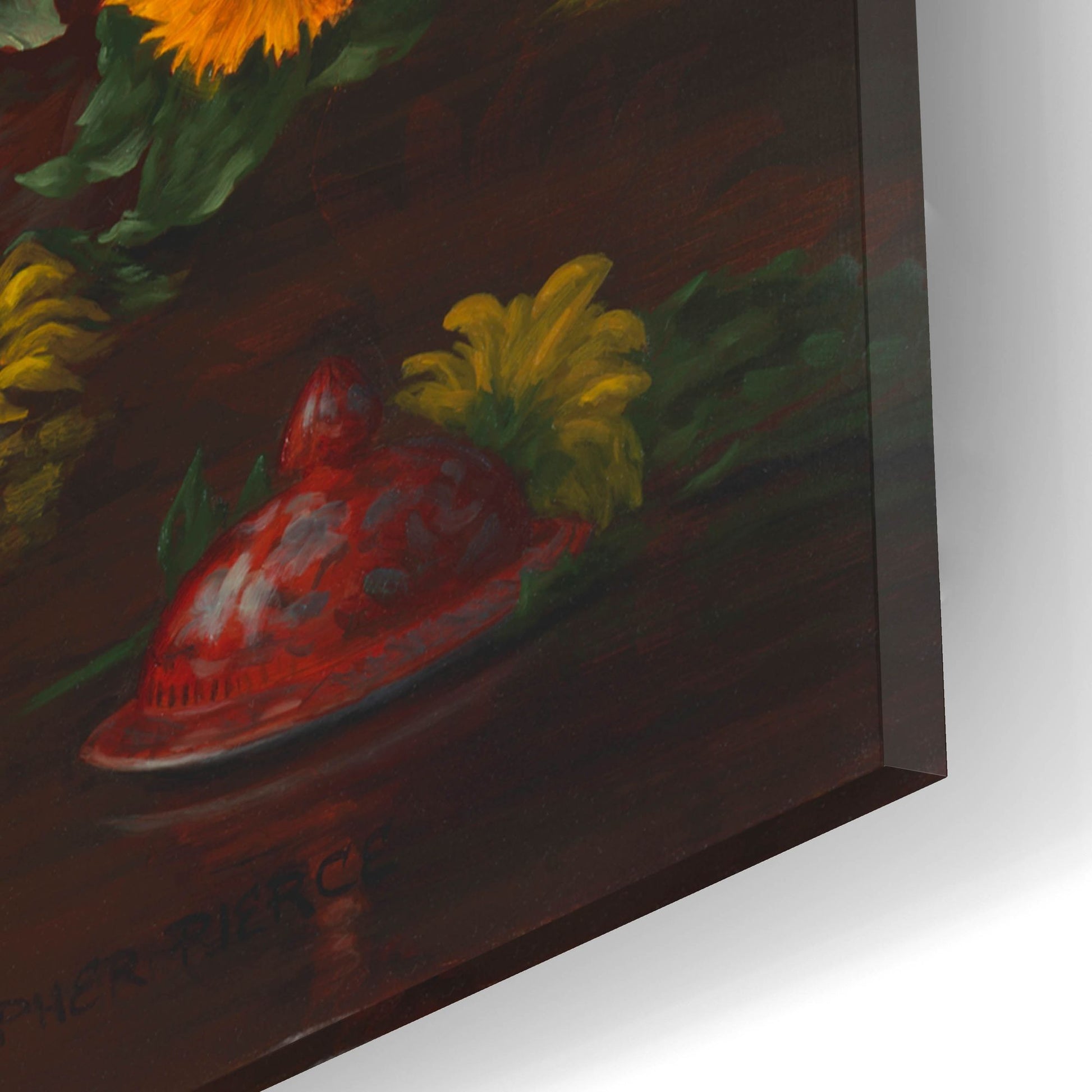 Epic Art 'Sunflowers With Two Crimson Vases' by Christopher Pierce, Acrylic Glass Wall Art,16x12