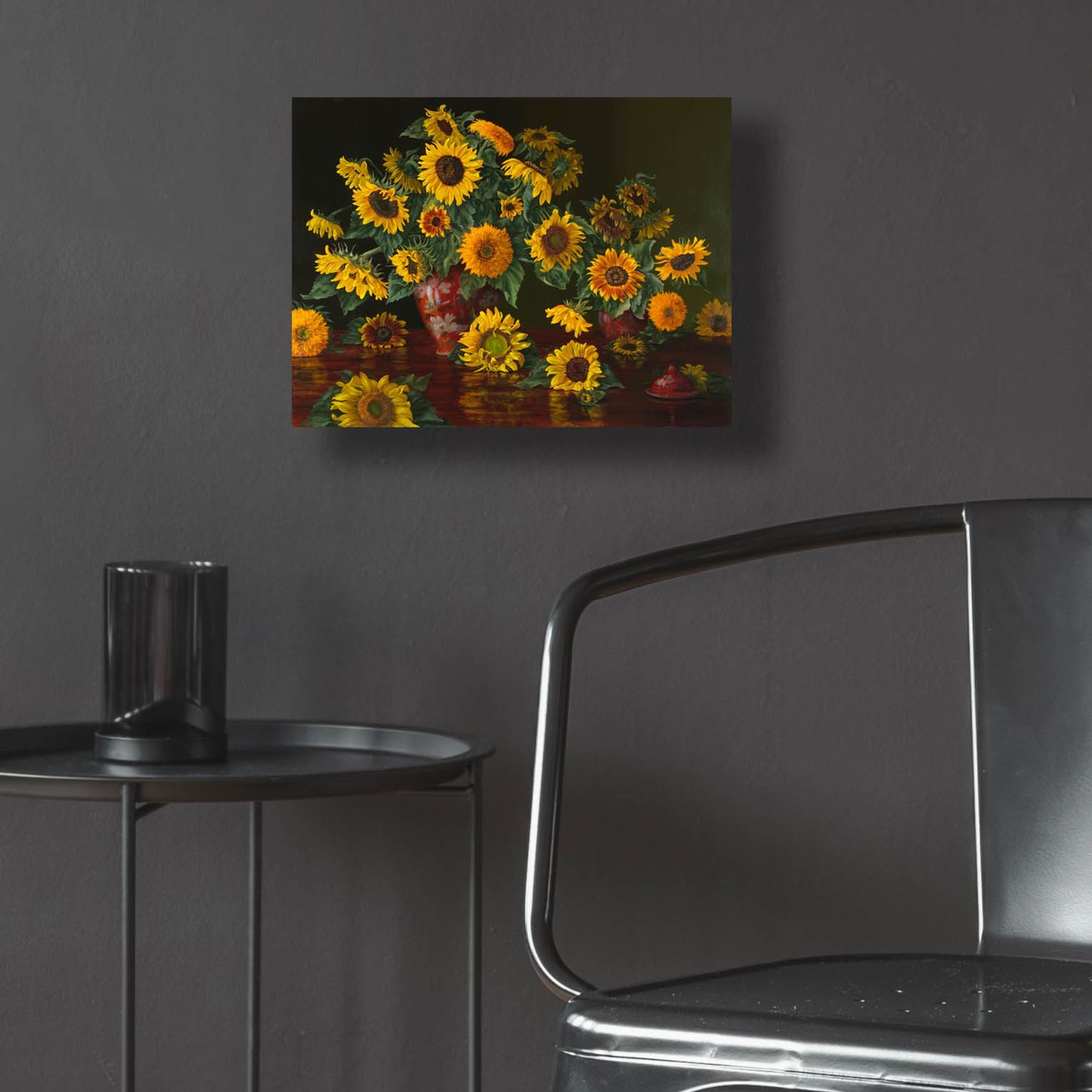 Epic Art 'Sunflowers With Two Crimson Vases' by Christopher Pierce, Acrylic Glass Wall Art,16x12