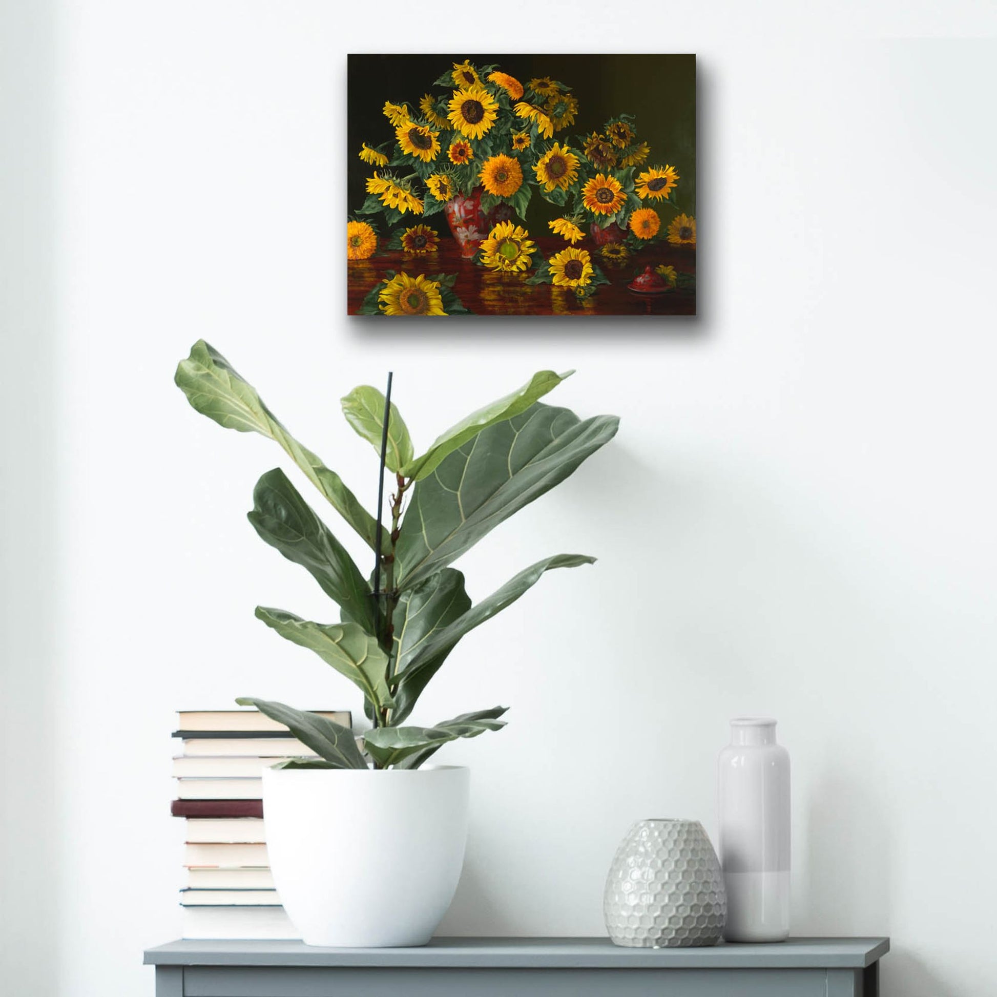 Epic Art 'Sunflowers With Two Crimson Vases' by Christopher Pierce, Acrylic Glass Wall Art,16x12