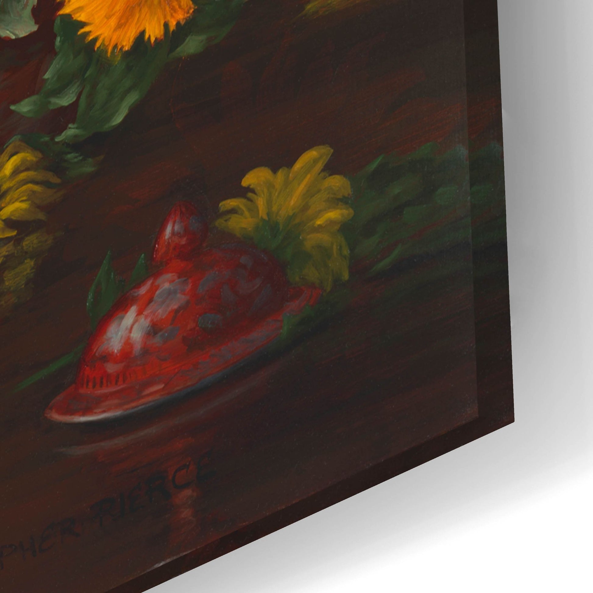 Epic Art 'Sunflowers With Two Crimson Vases' by Christopher Pierce, Acrylic Glass Wall Art,24x16