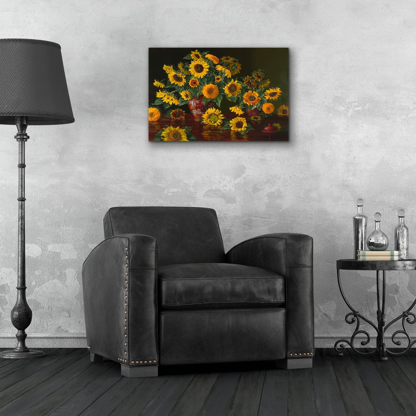 Epic Art 'Sunflowers With Two Crimson Vases' by Christopher Pierce, Acrylic Glass Wall Art,24x16