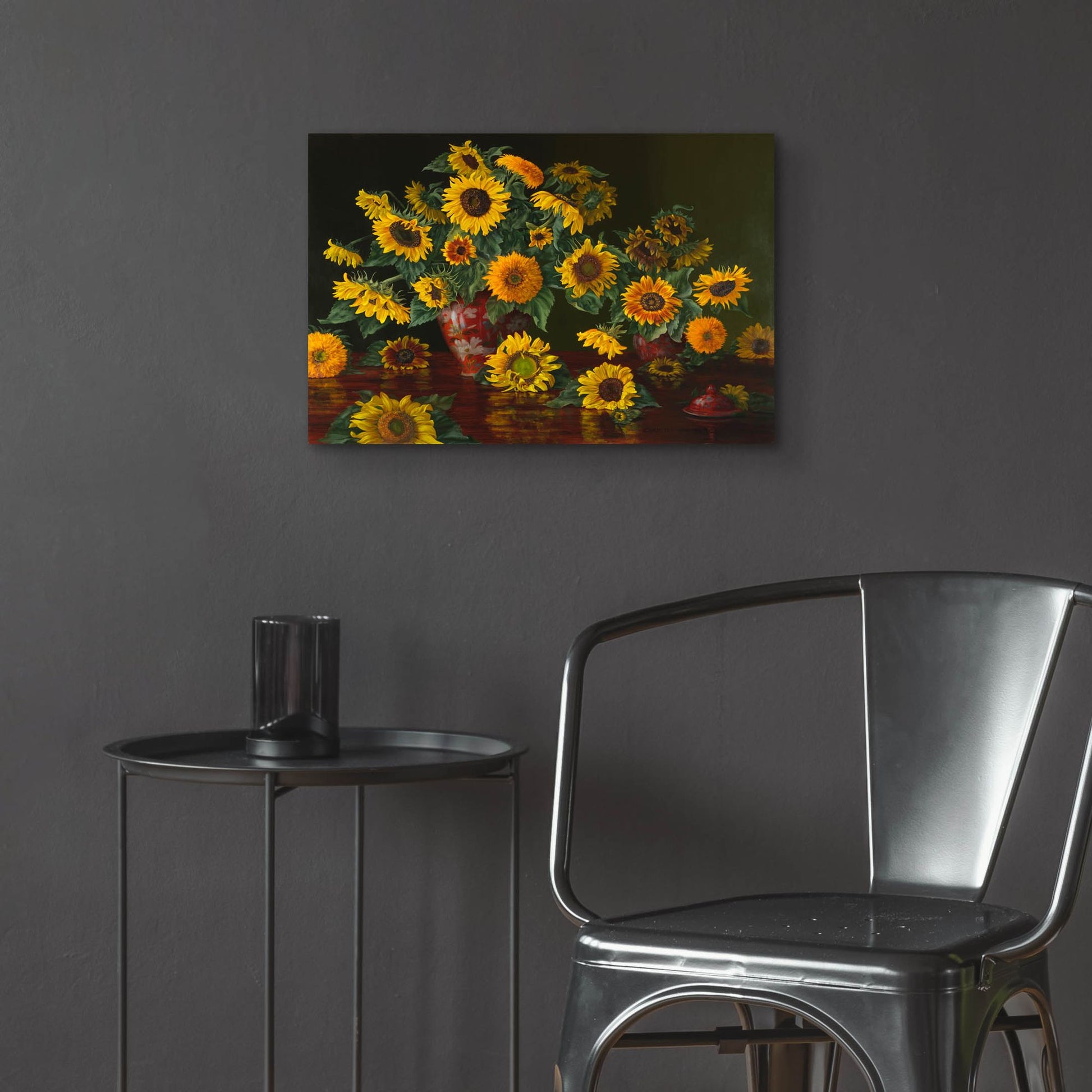 Epic Art 'Sunflowers With Two Crimson Vases' by Christopher Pierce, Acrylic Glass Wall Art,24x16