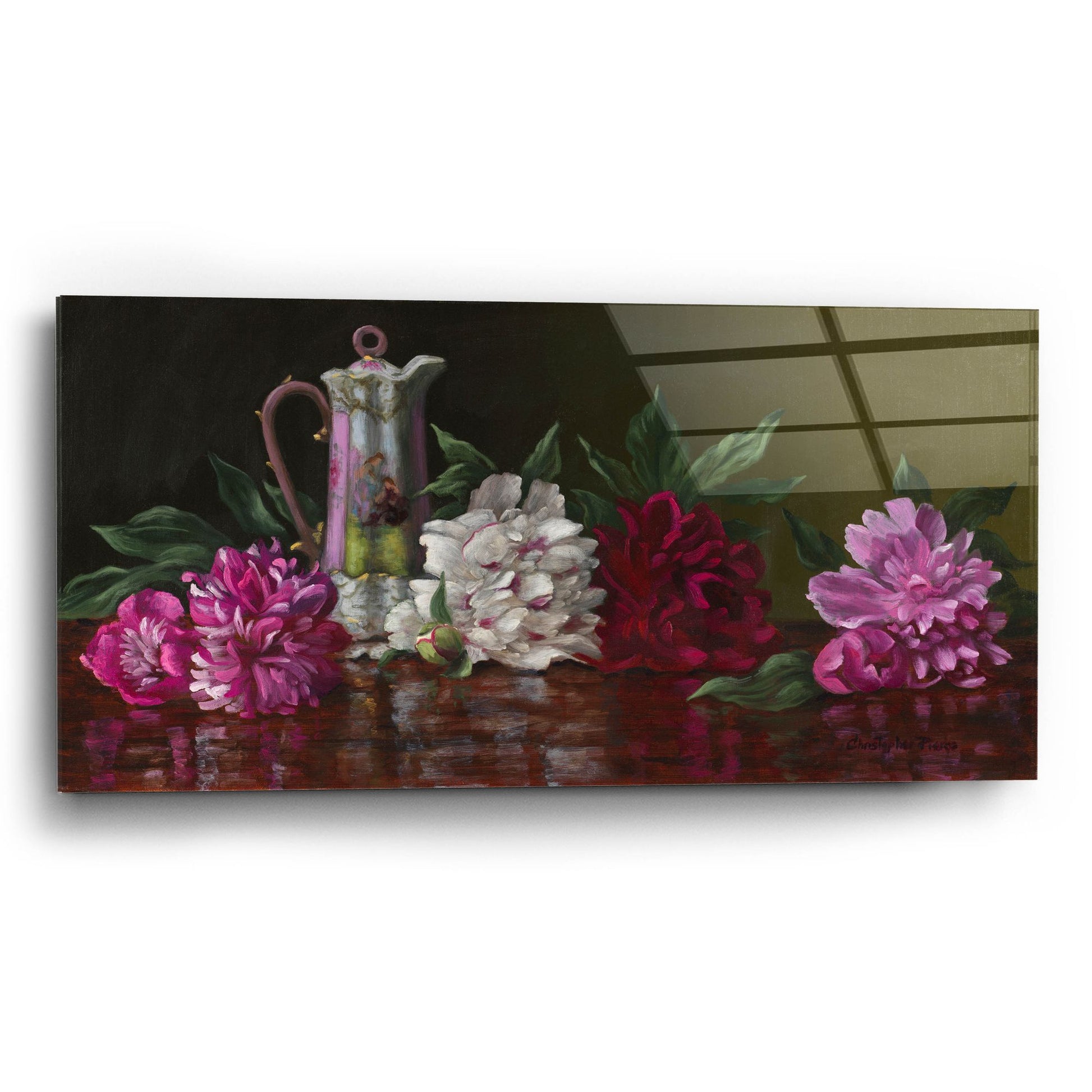 Epic Art 'Peonies And Tea' by Christopher Pierce, Acrylic Glass Wall Art,24x12