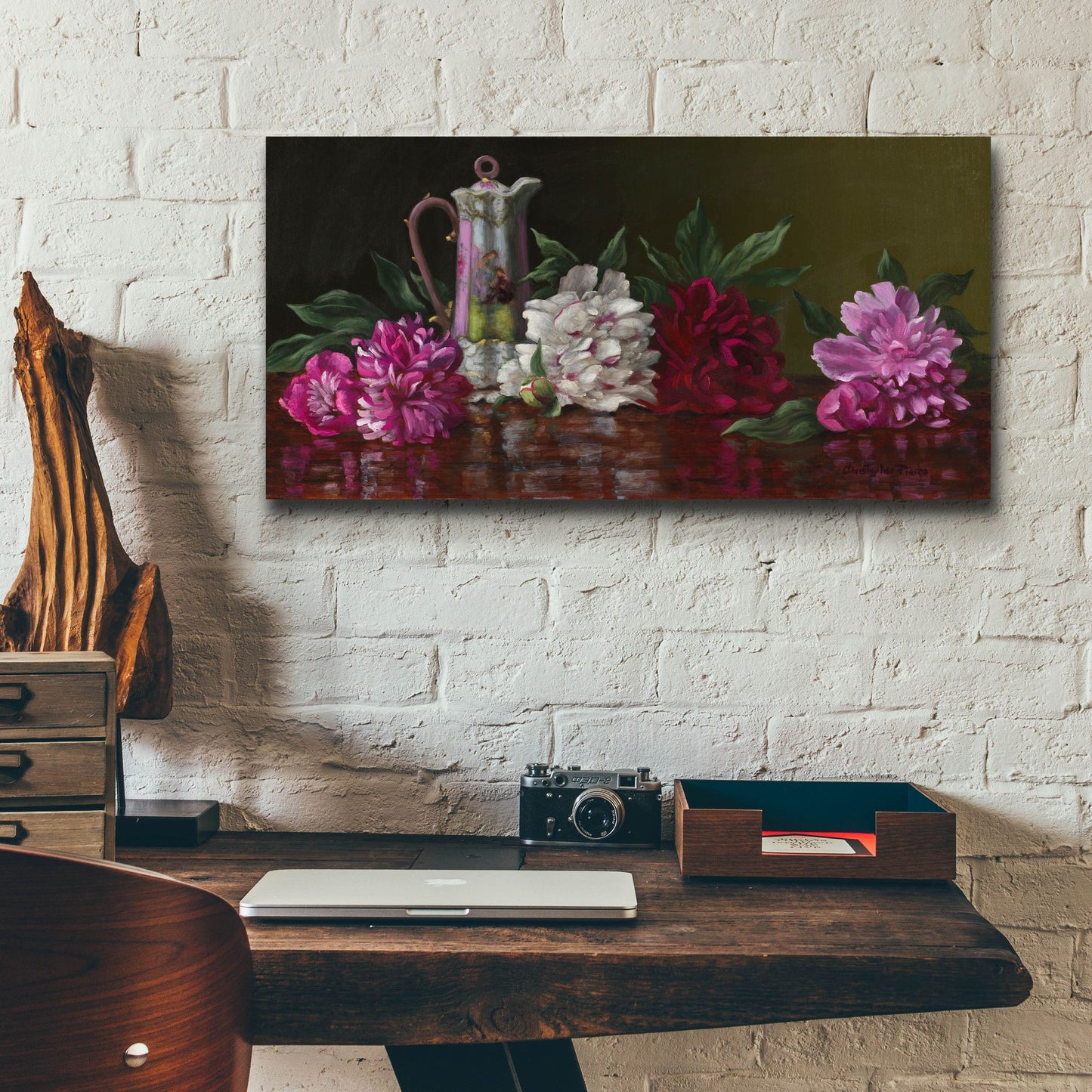 Epic Art 'Peonies And Tea' by Christopher Pierce, Acrylic Glass Wall Art,24x12