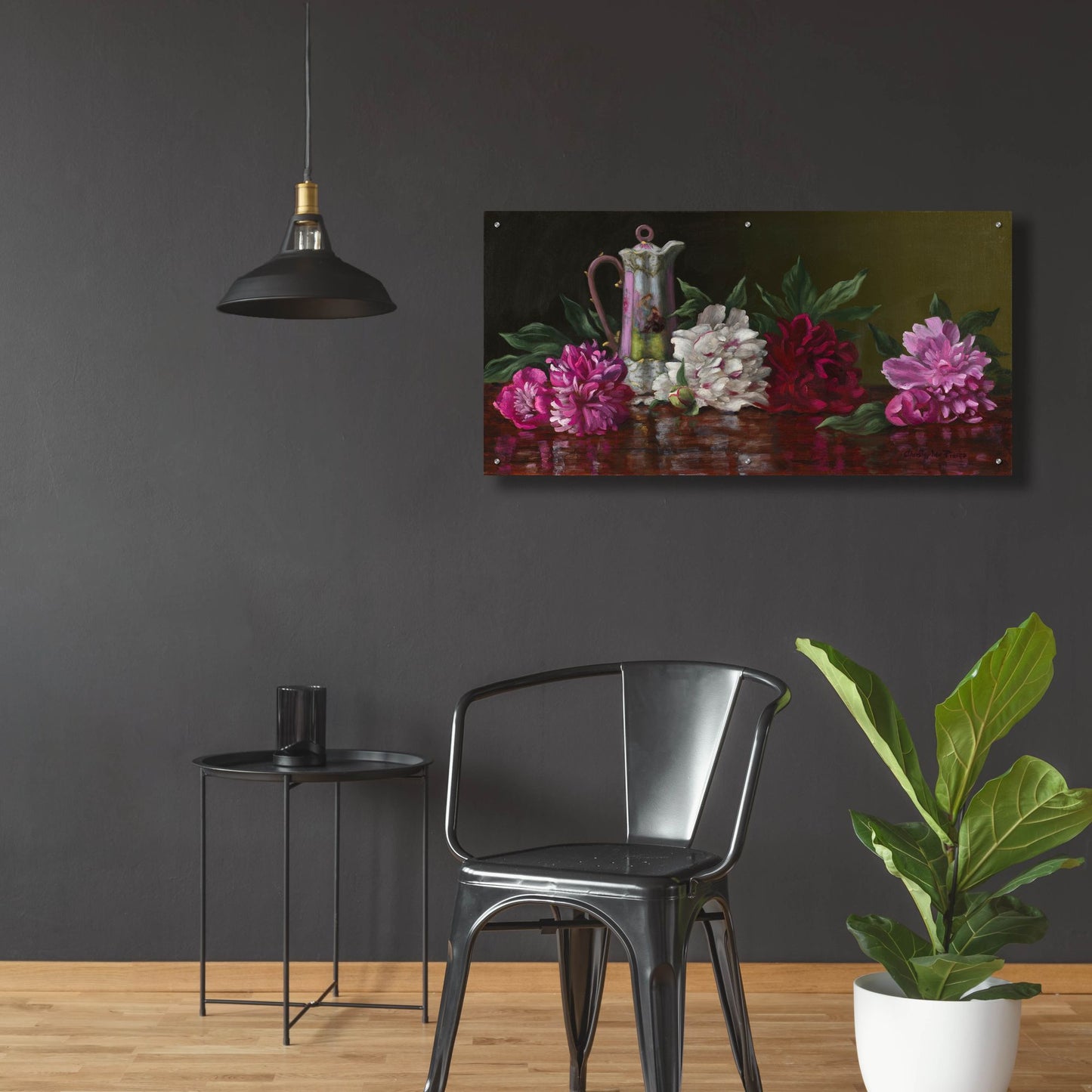 Epic Art 'Peonies And Tea' by Christopher Pierce, Acrylic Glass Wall Art,48x24