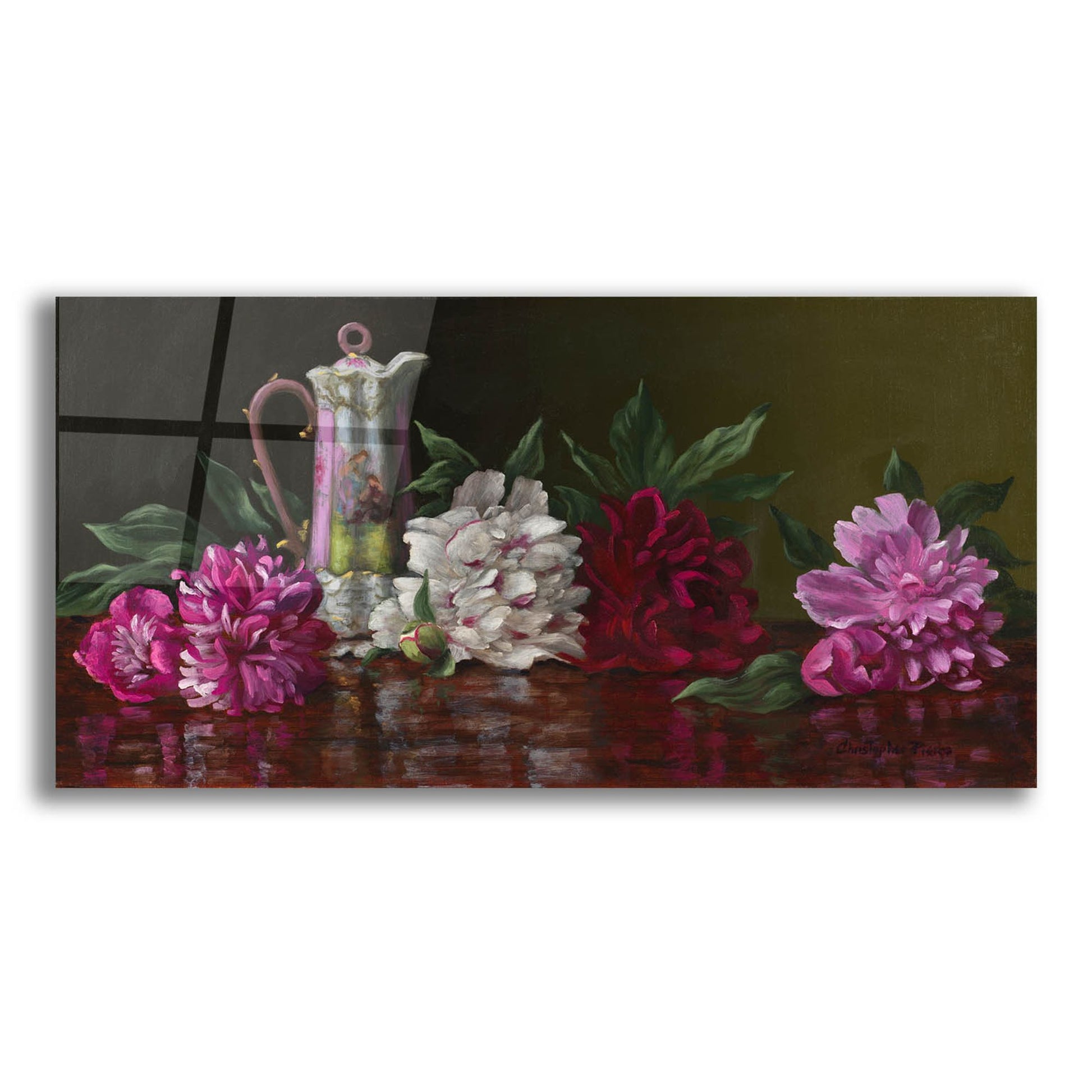 Epic Art 'Peonies And Tea' by Christopher Pierce, Acrylic Glass Wall Art