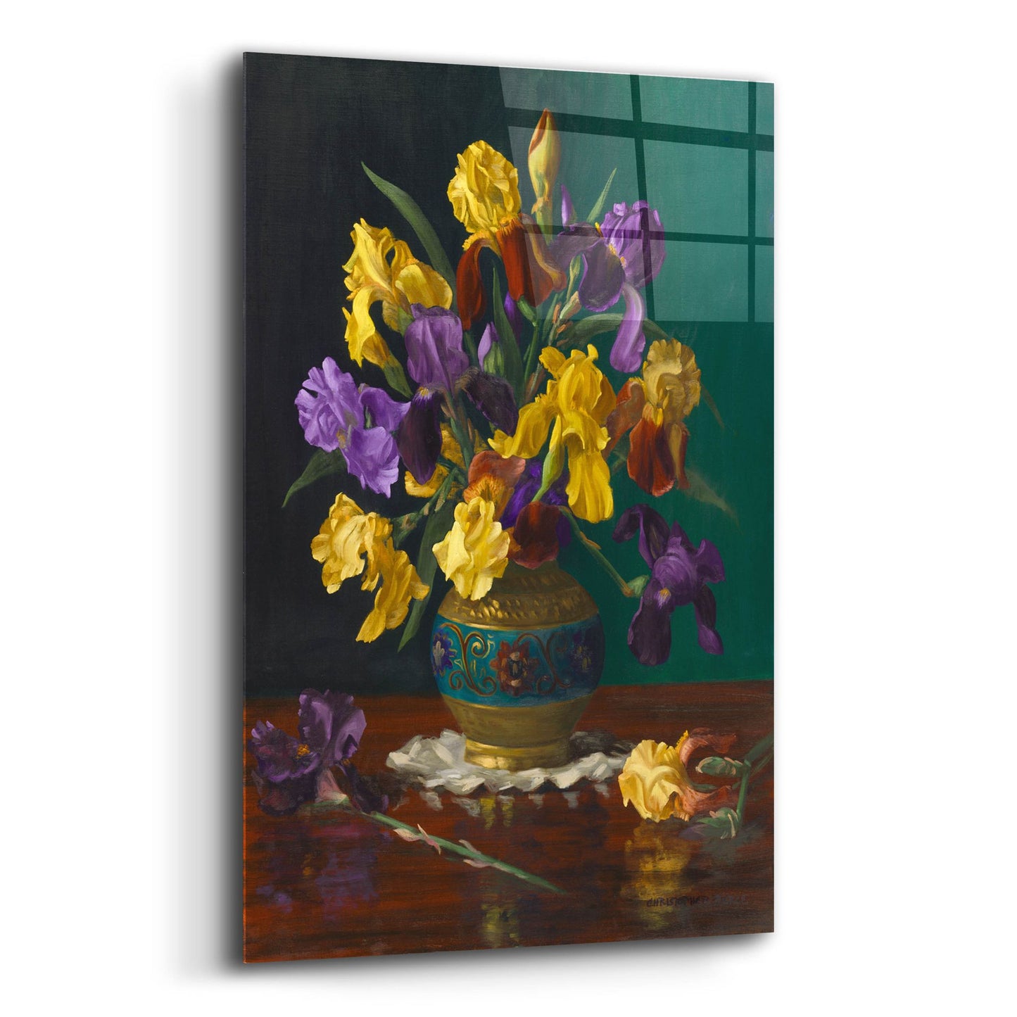 Epic Art 'Iris In Cloisonne Vase' by Christopher Pierce, Acrylic Glass Wall Art,12x16