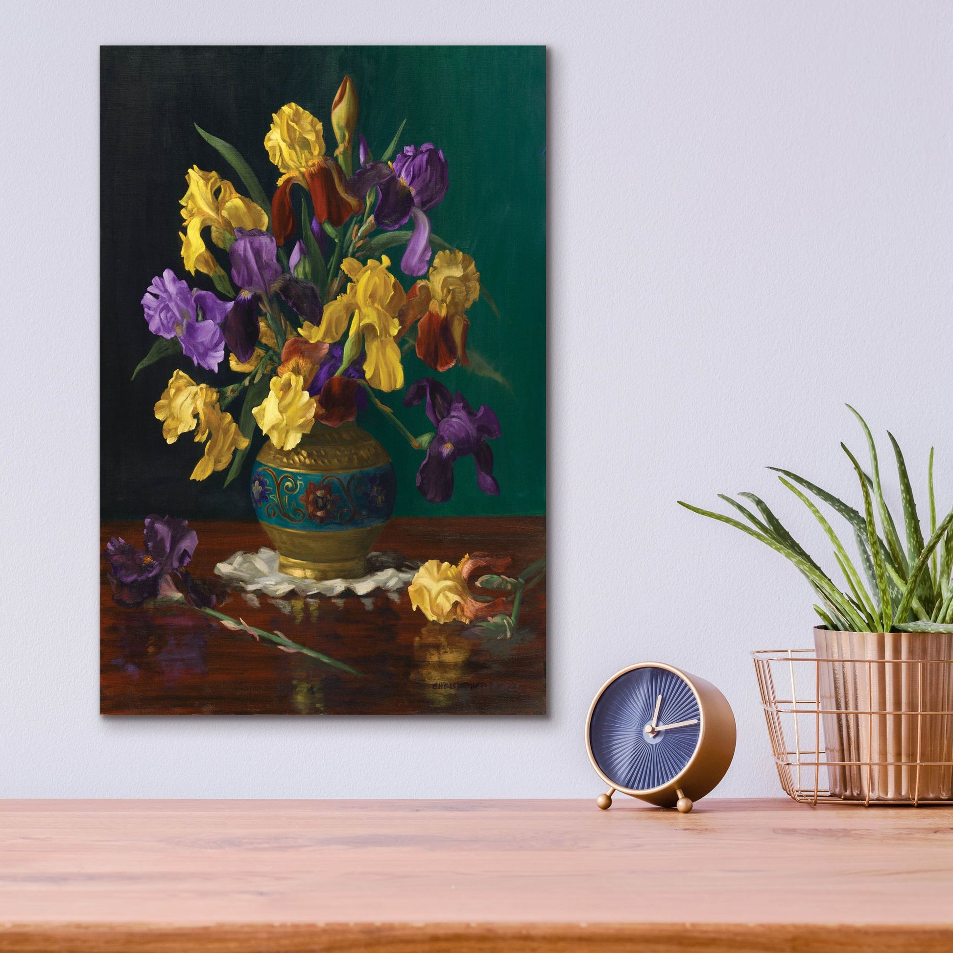 Epic Art 'Iris In Cloisonne Vase' by Christopher Pierce, Acrylic Glass Wall Art,12x16