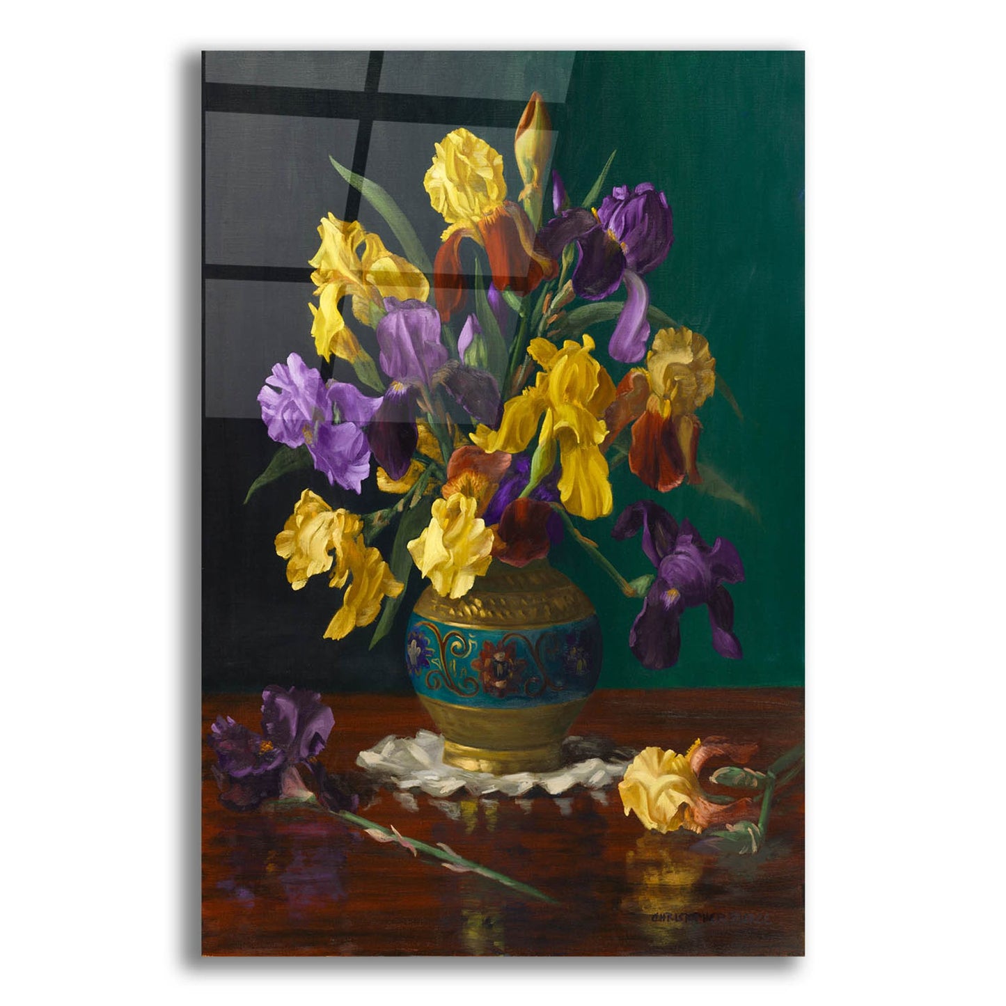 Epic Art 'Iris In Cloisonne Vase' by Christopher Pierce, Acrylic Glass Wall Art,12x16