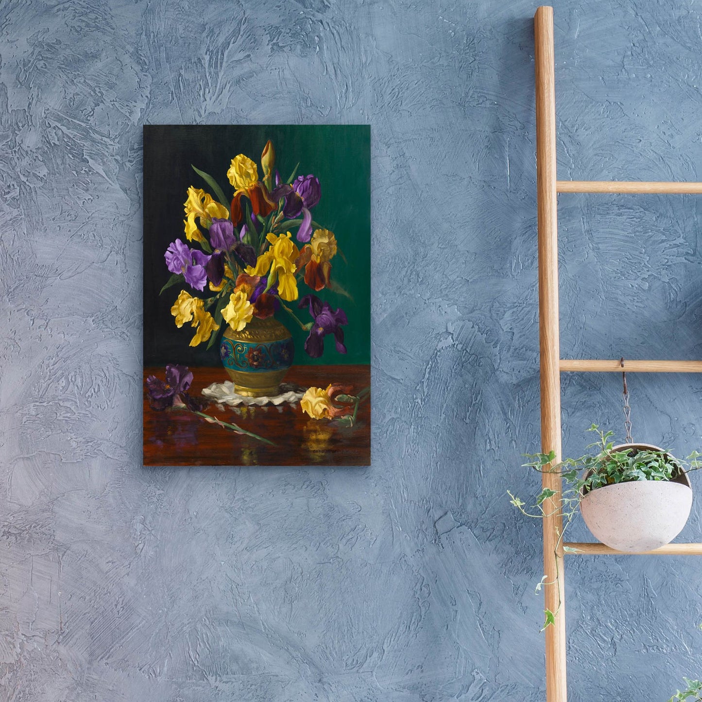 Epic Art 'Iris In Cloisonne Vase' by Christopher Pierce, Acrylic Glass Wall Art,16x24