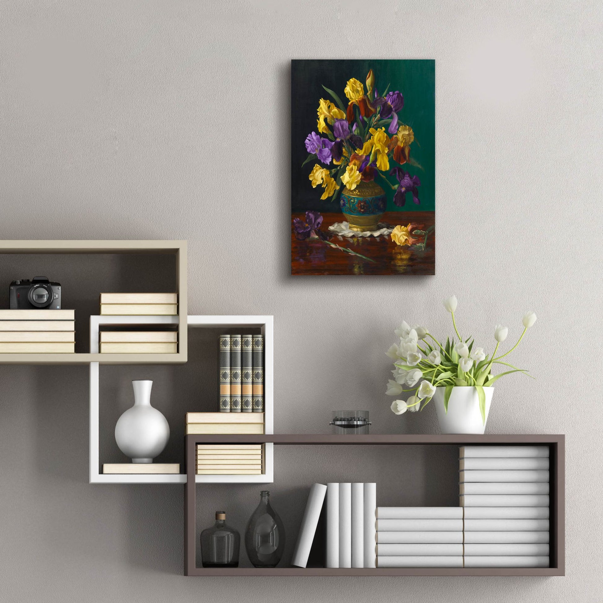 Epic Art 'Iris In Cloisonne Vase' by Christopher Pierce, Acrylic Glass Wall Art,16x24