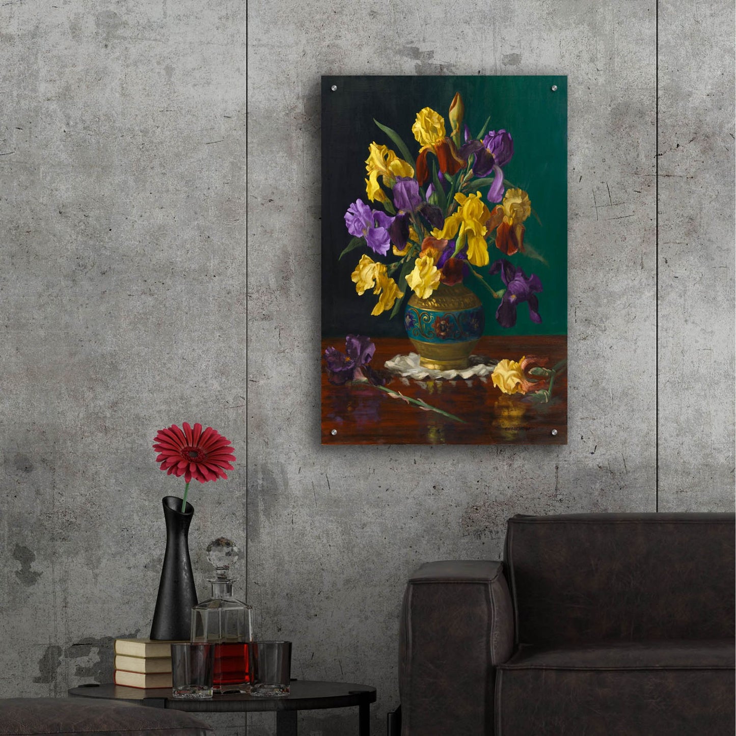 Epic Art 'Iris In Cloisonne Vase' by Christopher Pierce, Acrylic Glass Wall Art,24x36