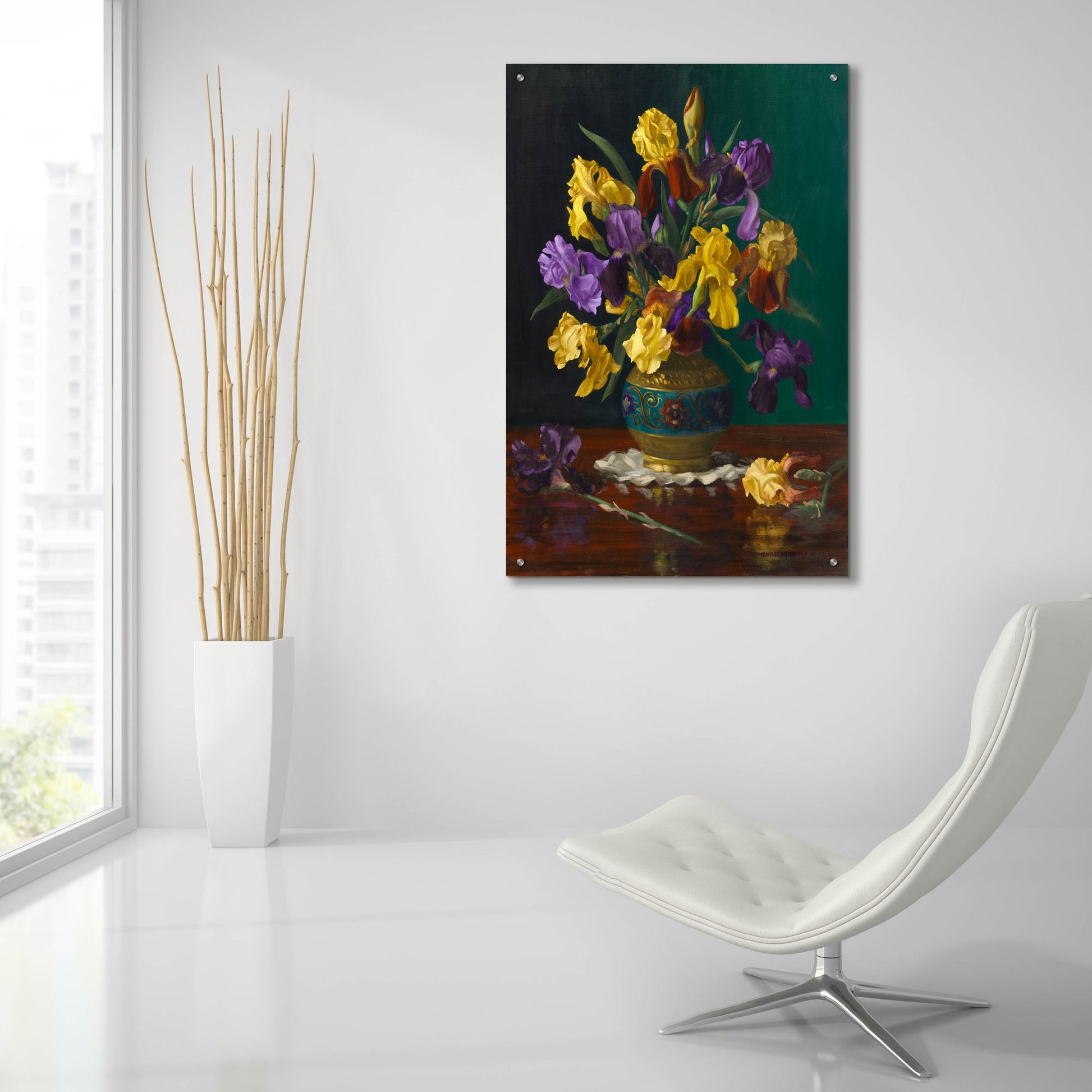 Epic Art 'Iris In Cloisonne Vase' by Christopher Pierce, Acrylic Glass Wall Art,24x36