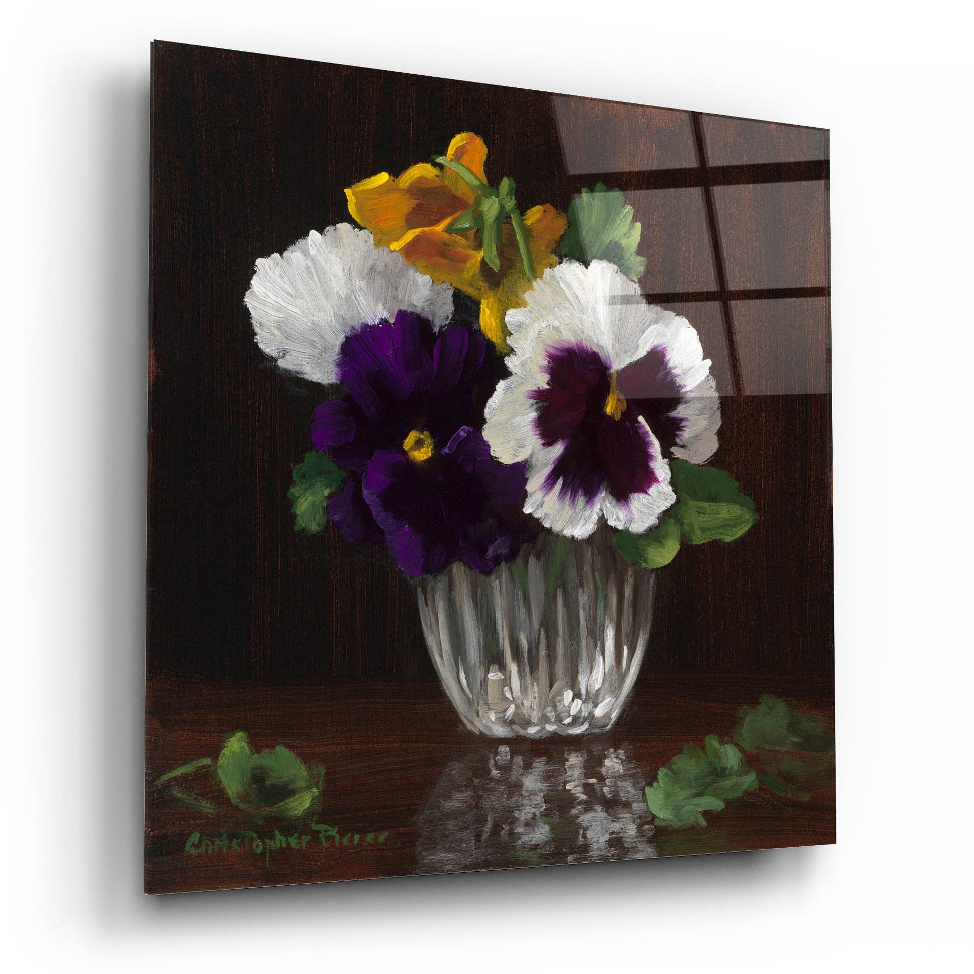 Epic Art 'Four Pansies' by Christopher Pierce, Acrylic Glass Wall Art,12x12