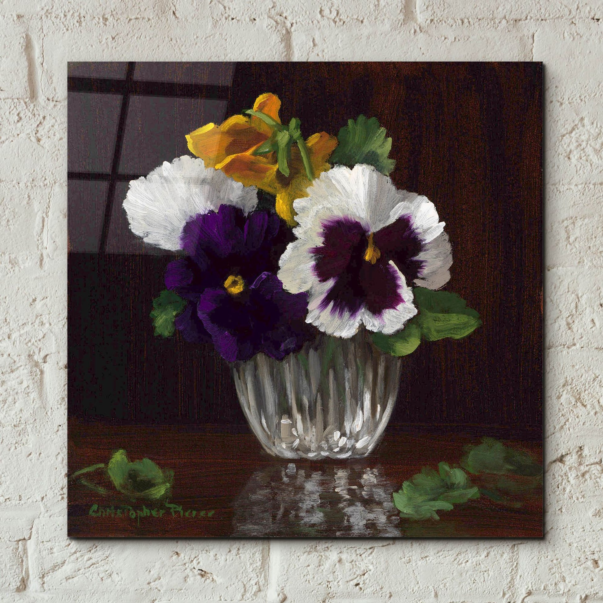 Epic Art 'Four Pansies' by Christopher Pierce, Acrylic Glass Wall Art,12x12