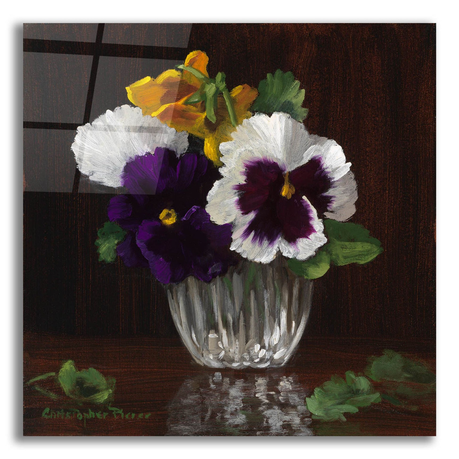 Epic Art 'Four Pansies' by Christopher Pierce, Acrylic Glass Wall Art,12x12