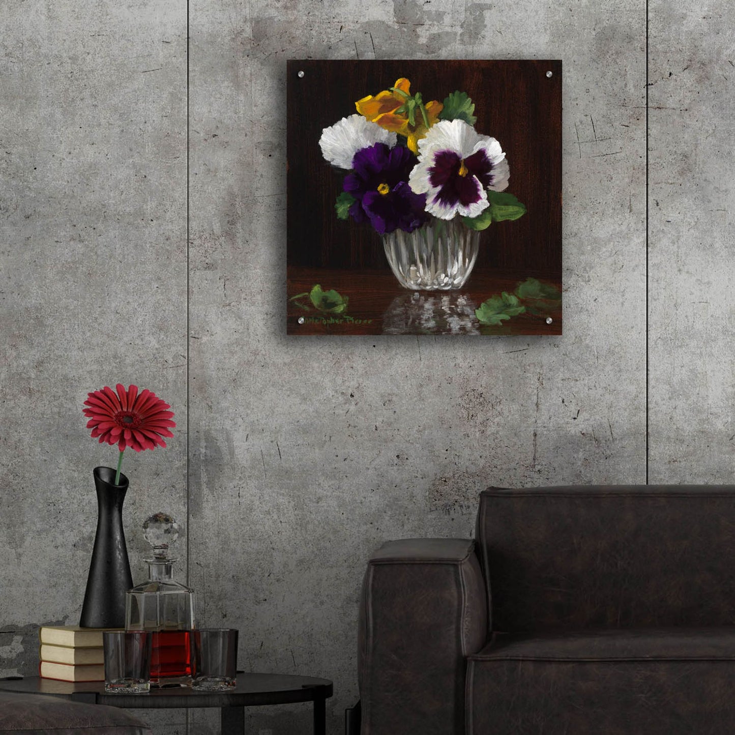 Epic Art 'Four Pansies' by Christopher Pierce, Acrylic Glass Wall Art,24x24