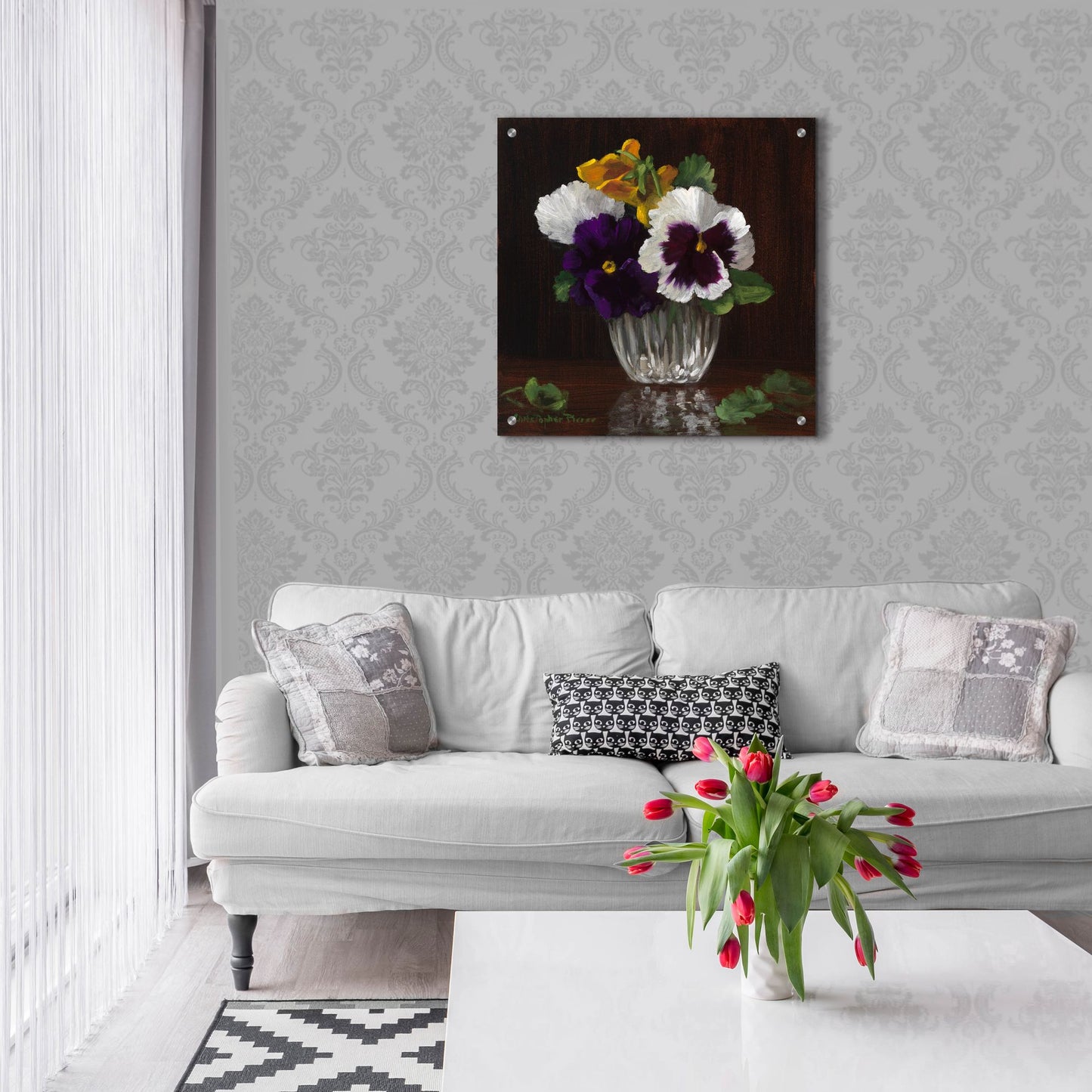 Epic Art 'Four Pansies' by Christopher Pierce, Acrylic Glass Wall Art,24x24