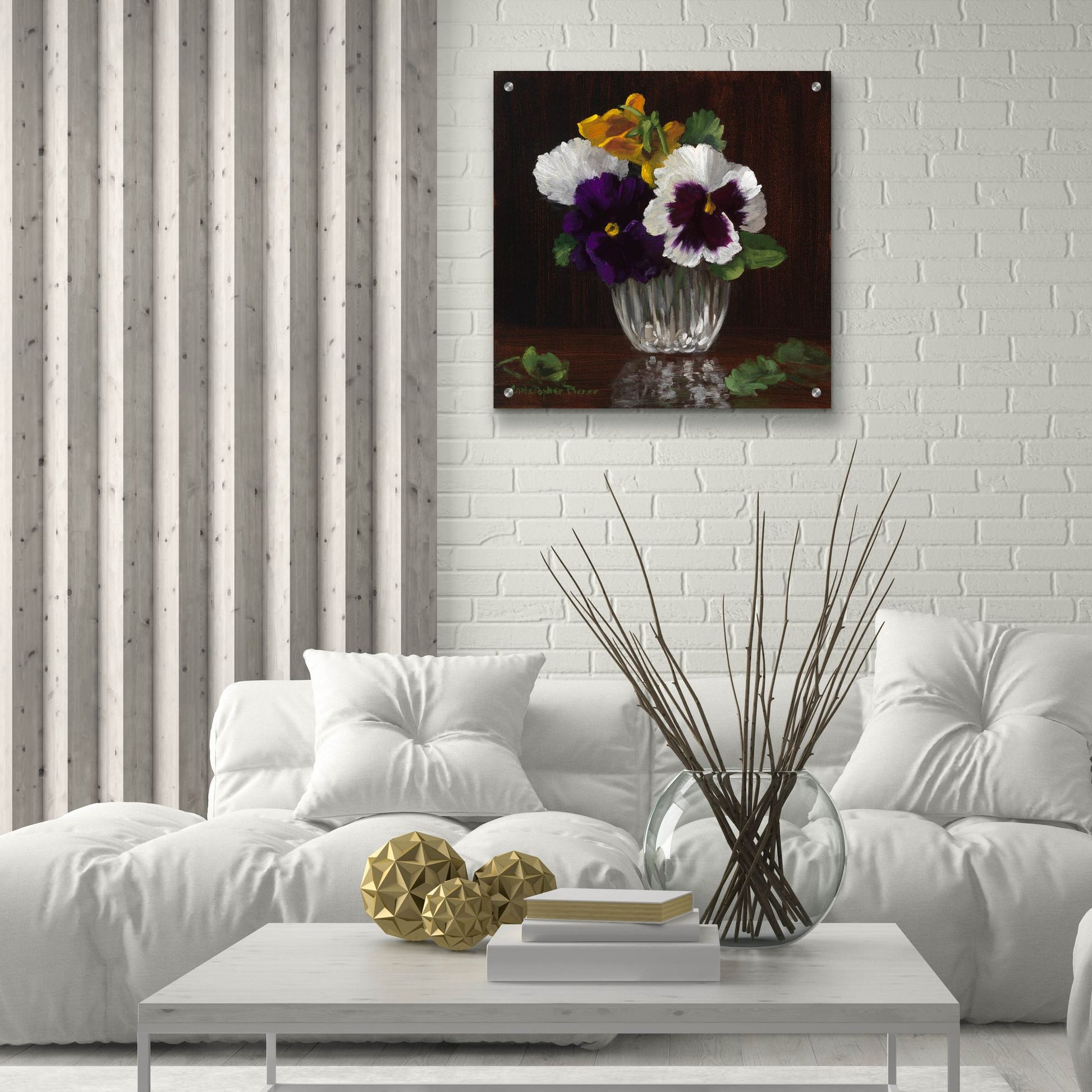 Epic Art 'Four Pansies' by Christopher Pierce, Acrylic Glass Wall Art,24x24