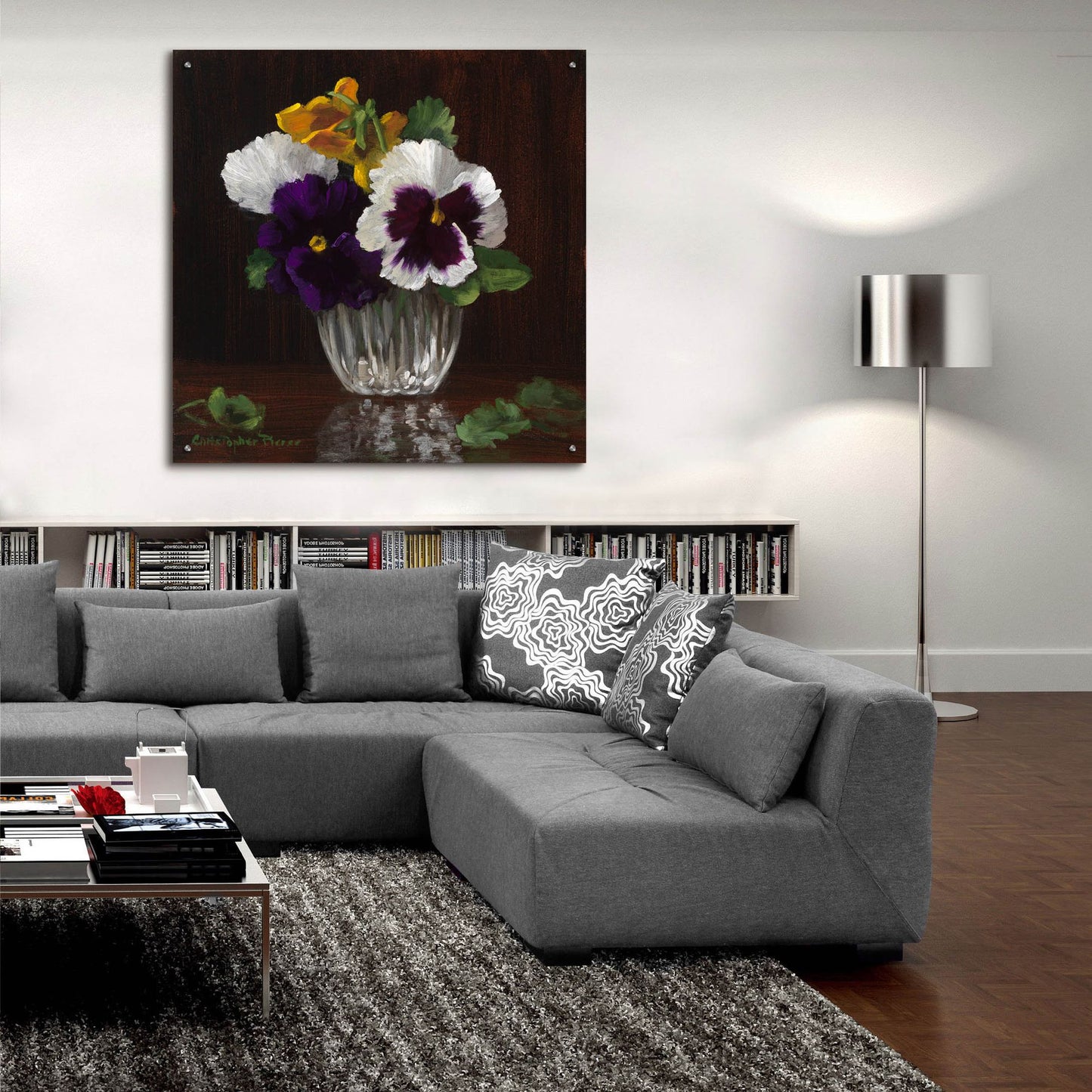 Epic Art 'Four Pansies' by Christopher Pierce, Acrylic Glass Wall Art,36x36