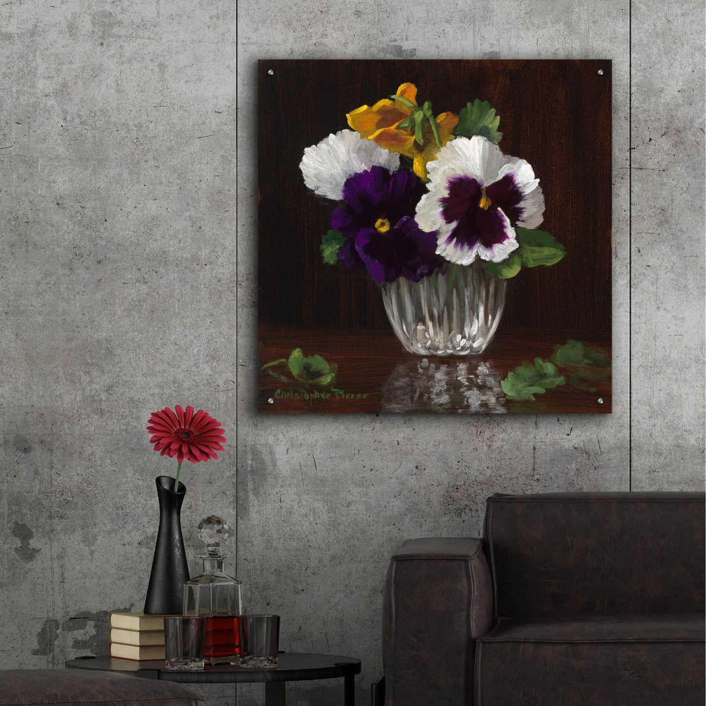 Epic Art 'Four Pansies' by Christopher Pierce, Acrylic Glass Wall Art,36x36