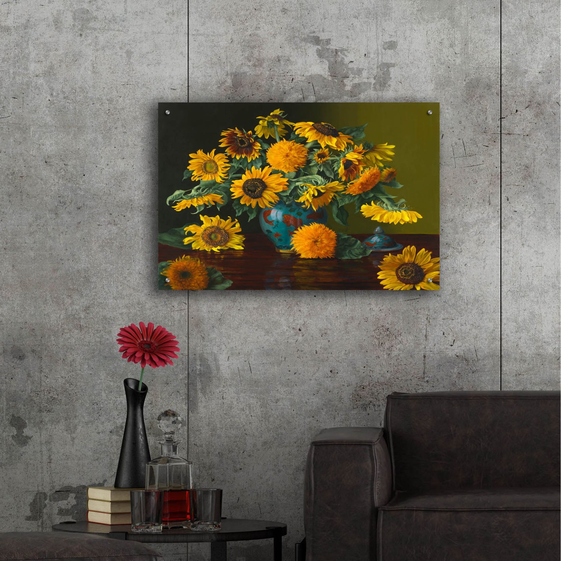 Epic Art 'Sunflower Dance With The Fishies' by Christopher Pierce, Acrylic Glass Wall Art,36x24