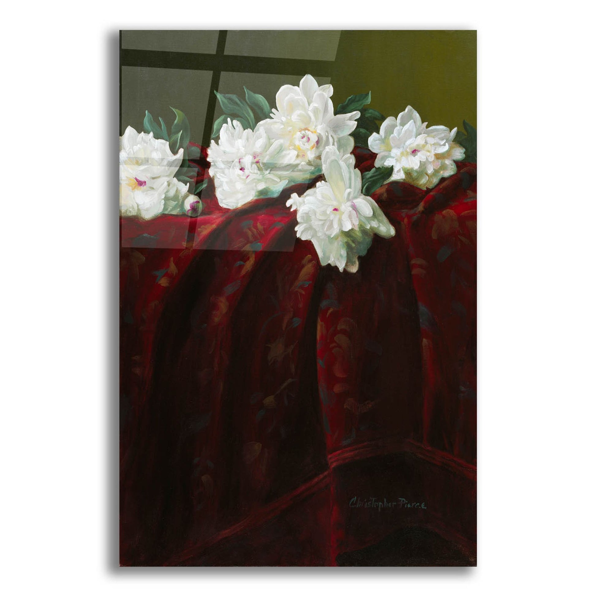 Epic Art 'Peonies On Crimson' by Christopher Pierce, Acrylic Glass Wall Art,12x16