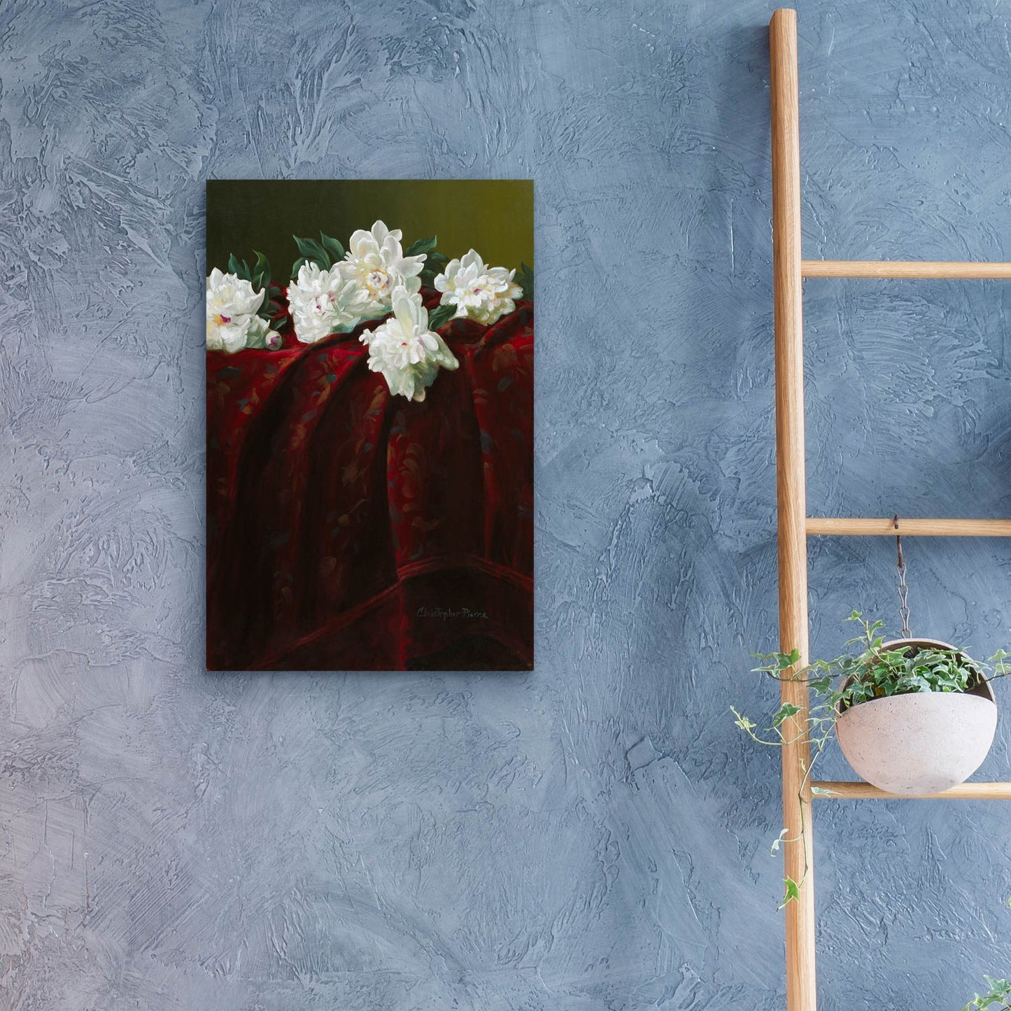 Epic Art 'Peonies On Crimson' by Christopher Pierce, Acrylic Glass Wall Art,16x24