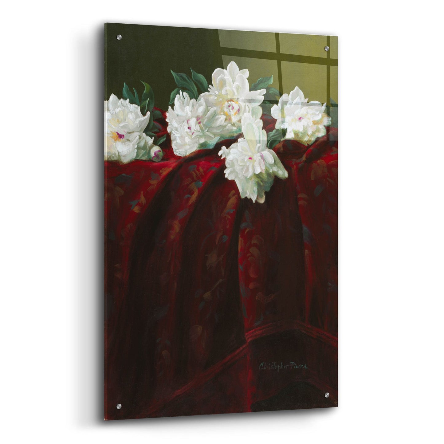 Epic Art 'Peonies On Crimson' by Christopher Pierce, Acrylic Glass Wall Art,24x36