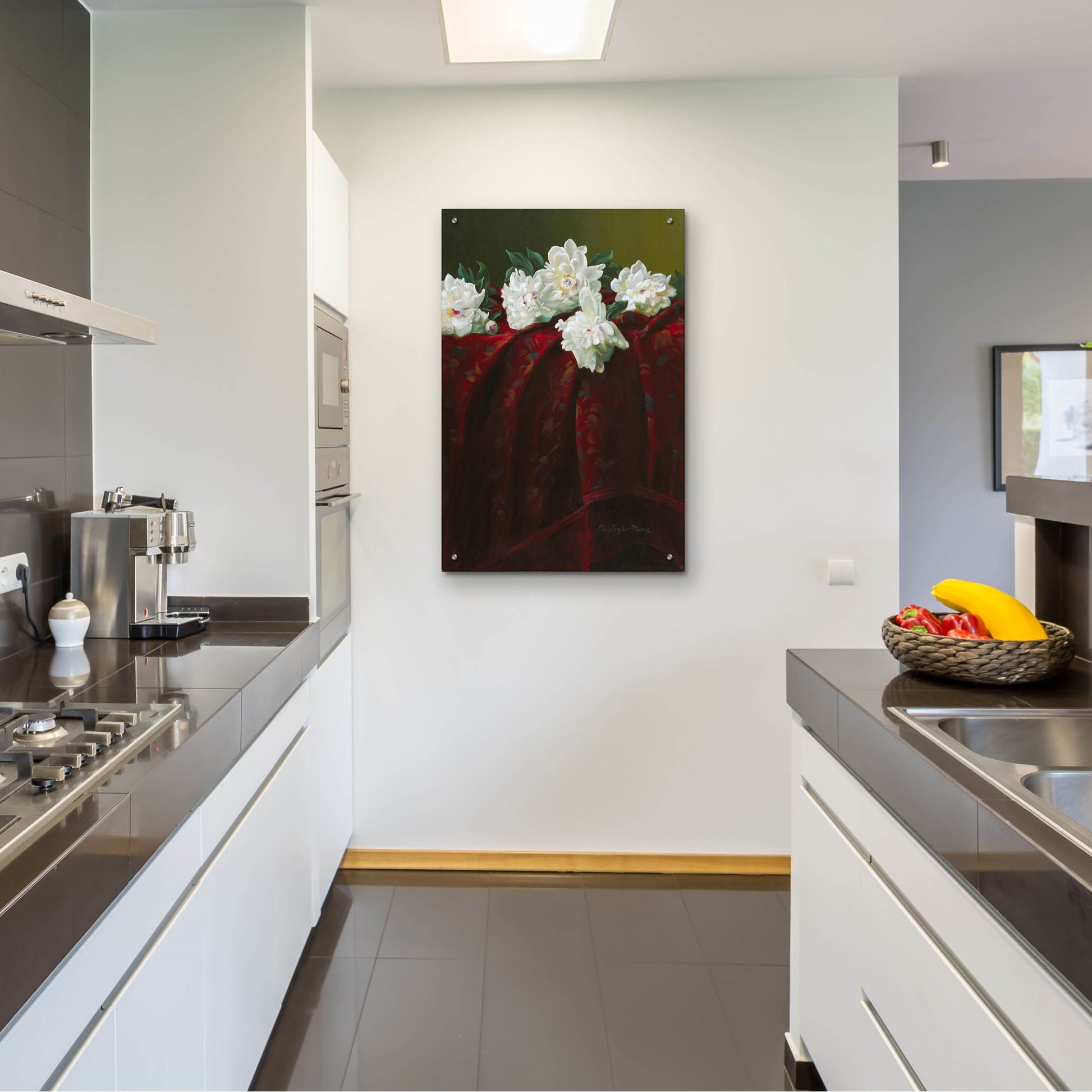 Epic Art 'Peonies On Crimson' by Christopher Pierce, Acrylic Glass Wall Art,24x36