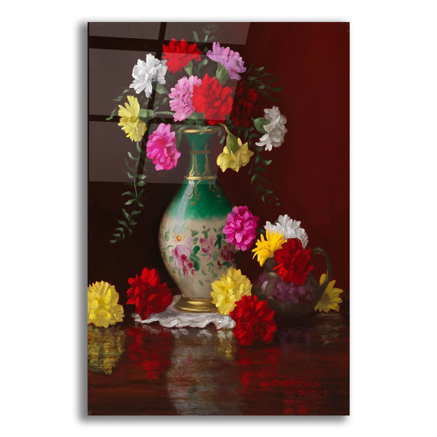 Epic Art 'Carnations In Victorian Vase' by Christopher Pierce, Acrylic Glass Wall Art,12x16