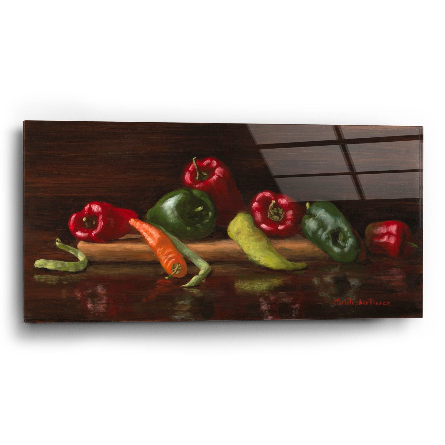 Epic Art 'Green And Red Peppers' by Christopher Pierce, Acrylic Glass Wall Art,24x12