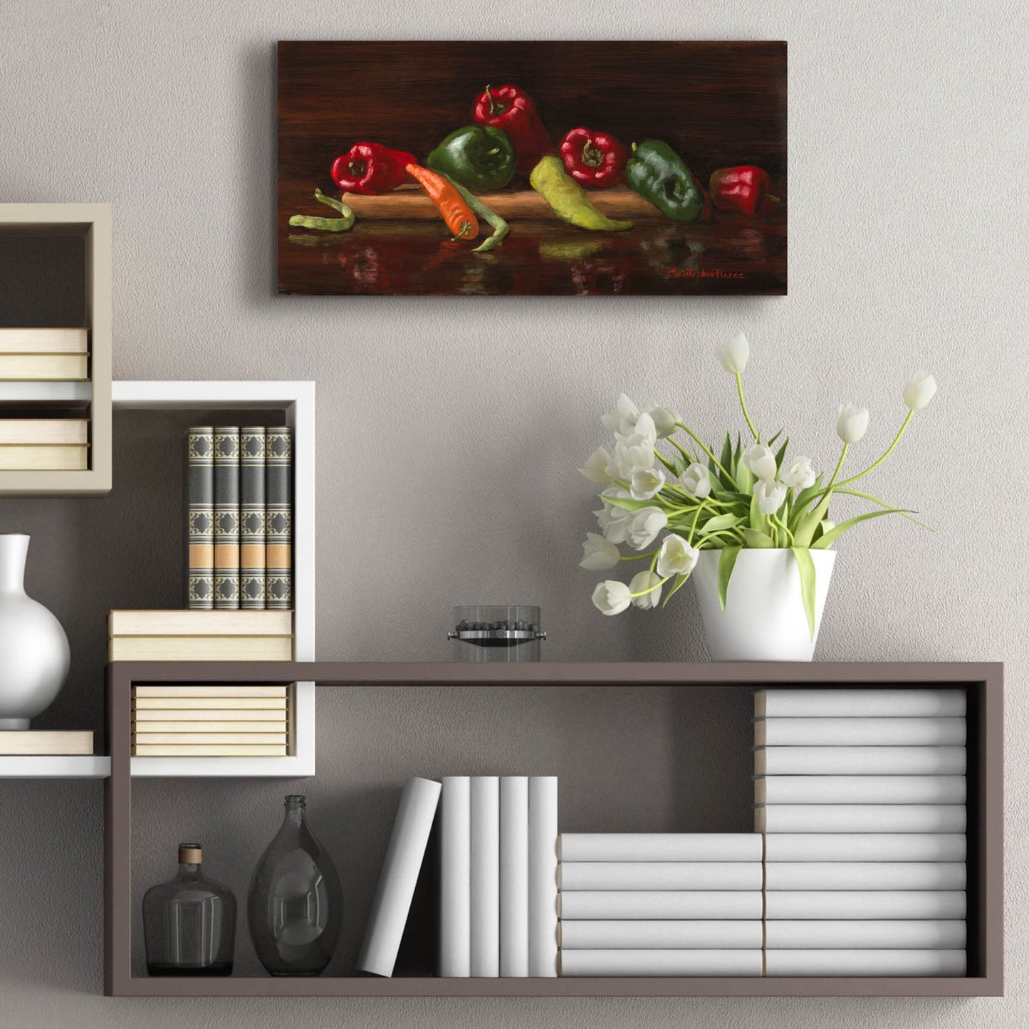 Epic Art 'Green And Red Peppers' by Christopher Pierce, Acrylic Glass Wall Art,24x12