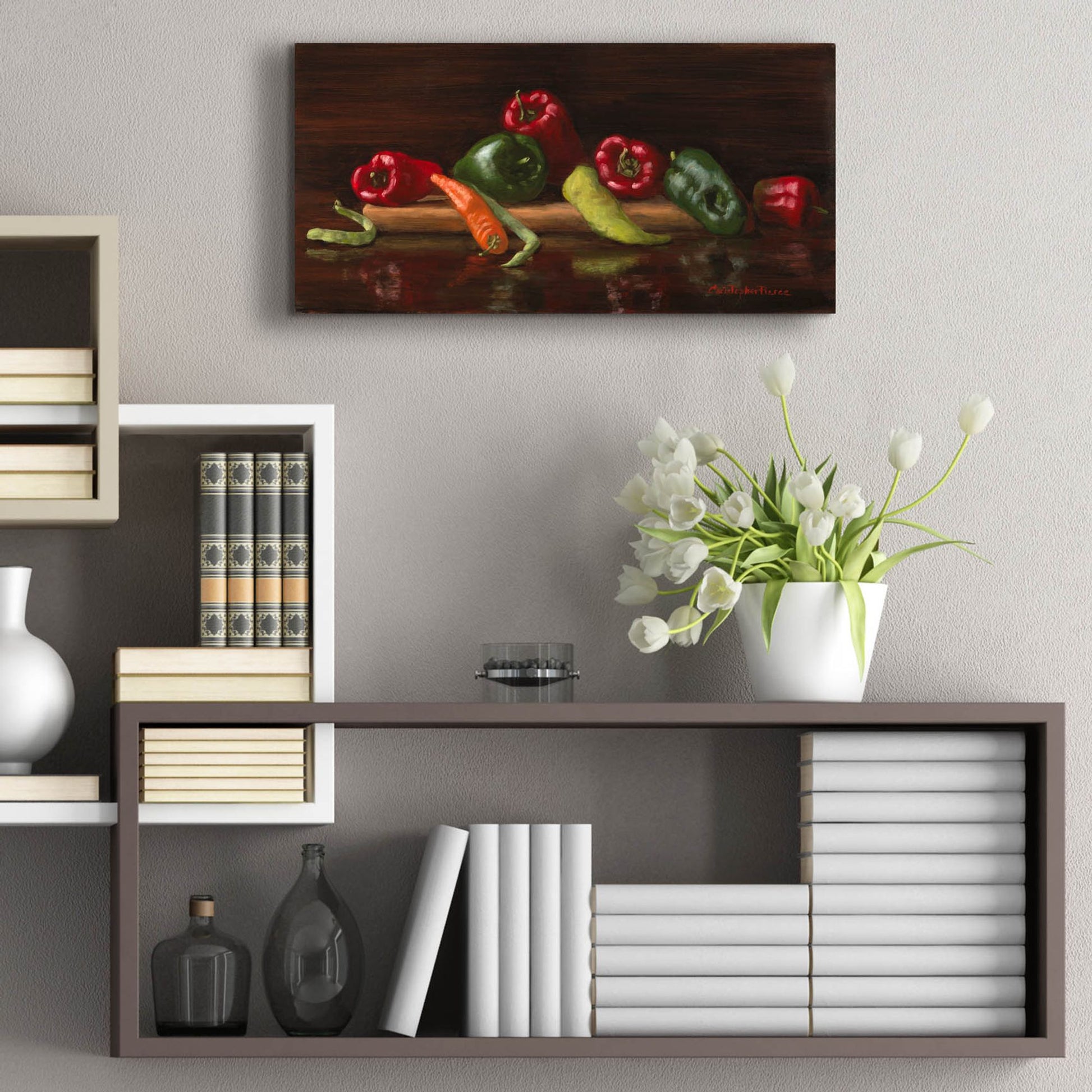 Epic Art 'Green And Red Peppers' by Christopher Pierce, Acrylic Glass Wall Art,24x12