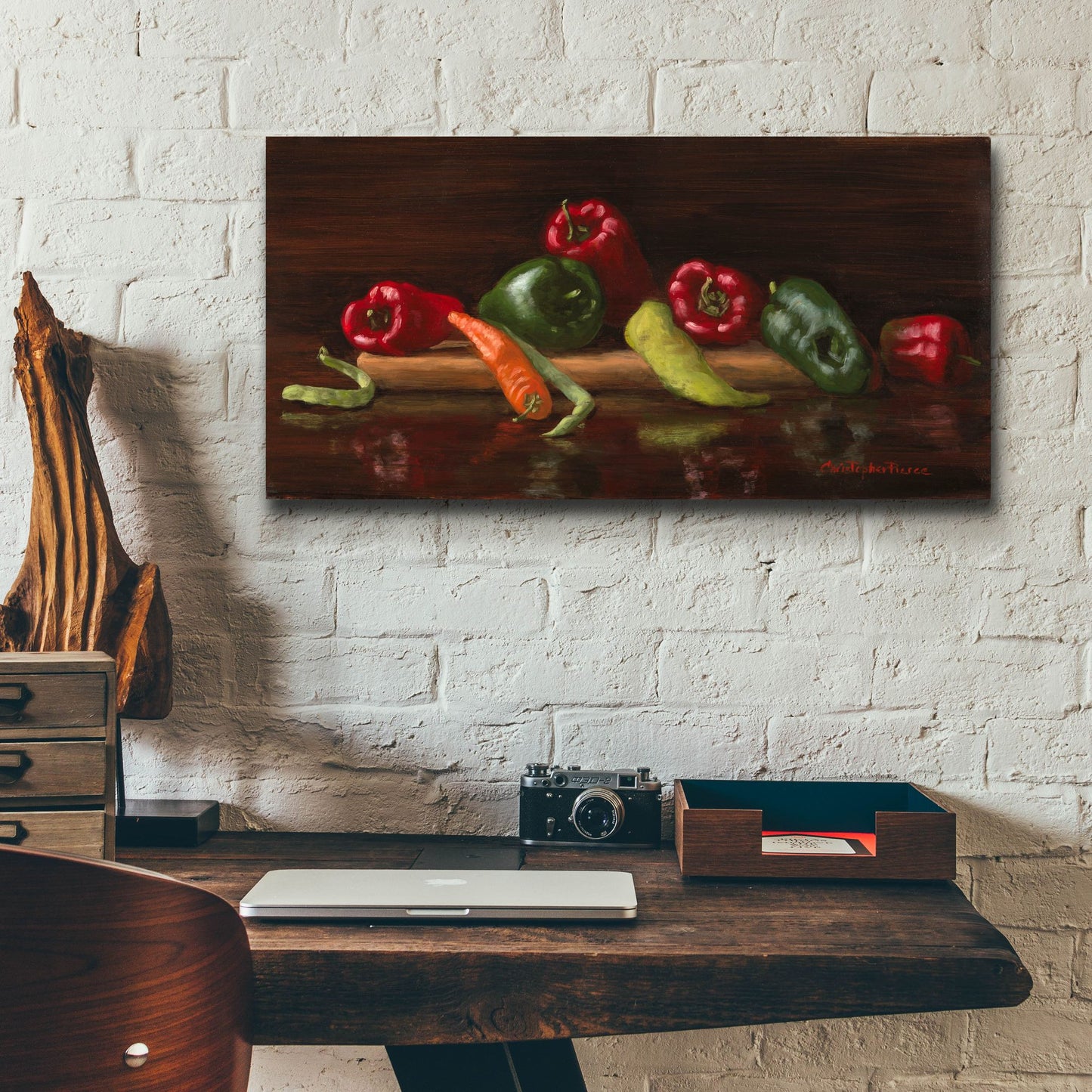 Epic Art 'Green And Red Peppers' by Christopher Pierce, Acrylic Glass Wall Art,24x12