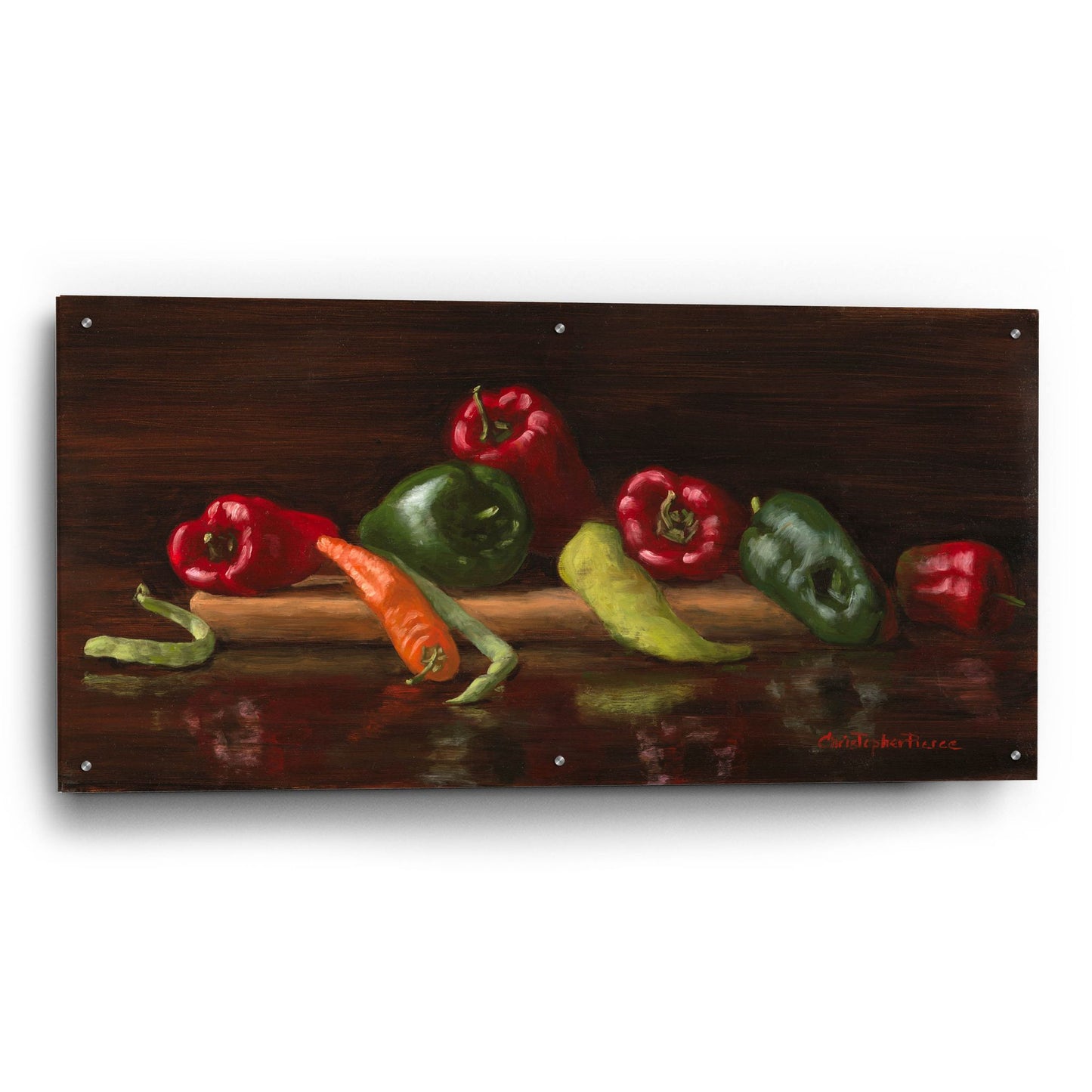 Epic Art 'Green And Red Peppers' by Christopher Pierce, Acrylic Glass Wall Art,48x24