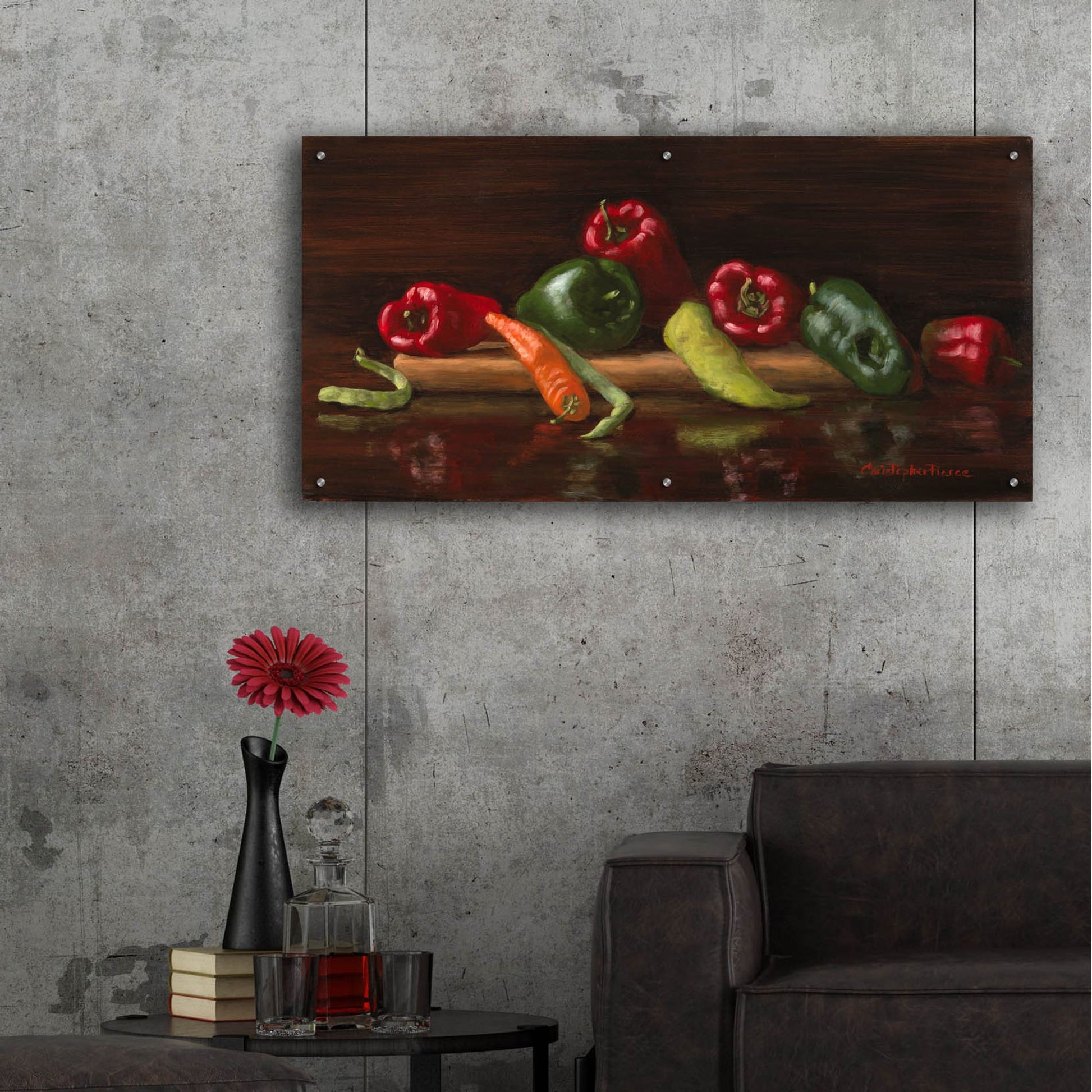 Epic Art 'Green And Red Peppers' by Christopher Pierce, Acrylic Glass Wall Art,48x24