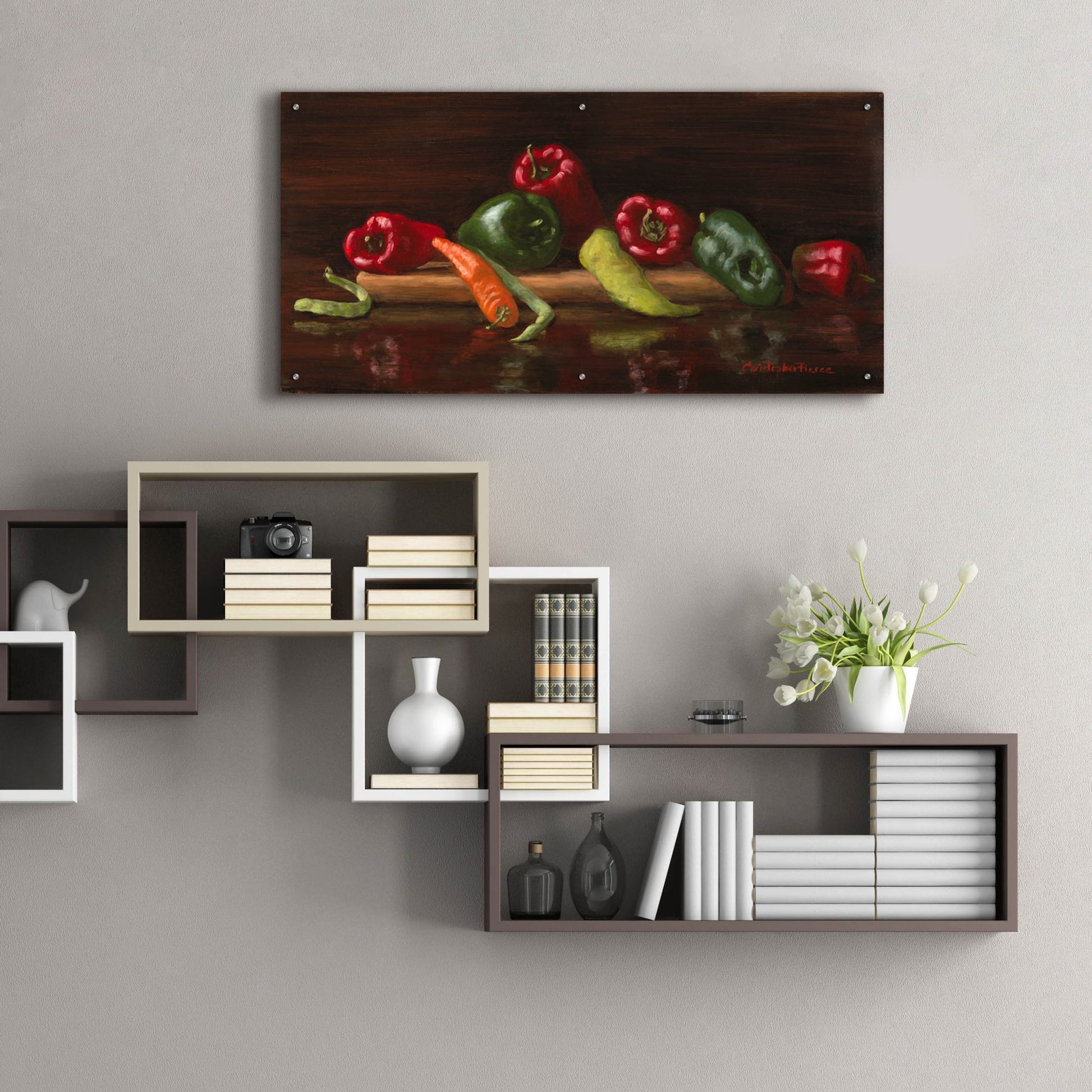 Epic Art 'Green And Red Peppers' by Christopher Pierce, Acrylic Glass Wall Art,48x24