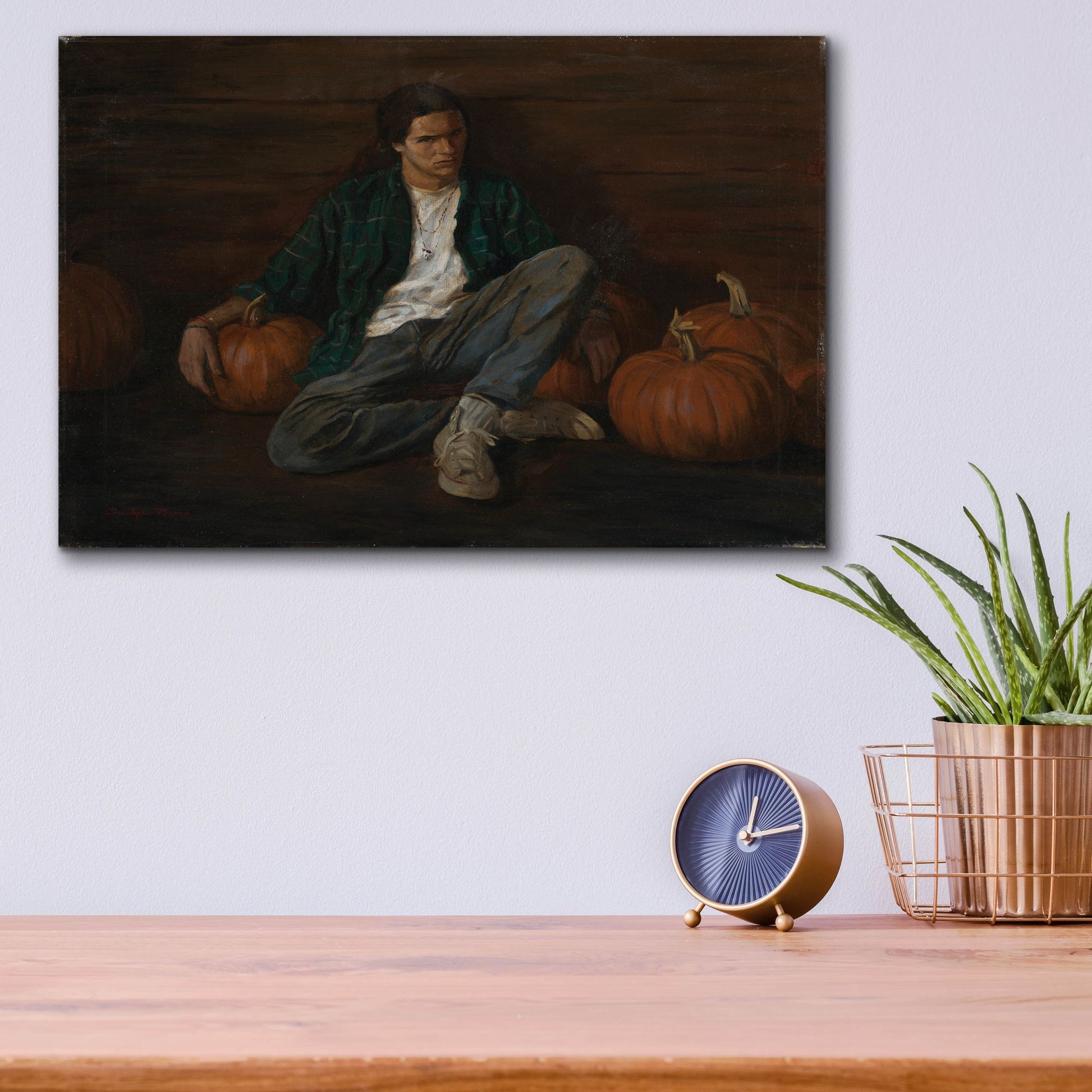 Epic Art 'Jamie With Pumpkins' by Christopher Pierce, Acrylic Glass Wall Art,16x12