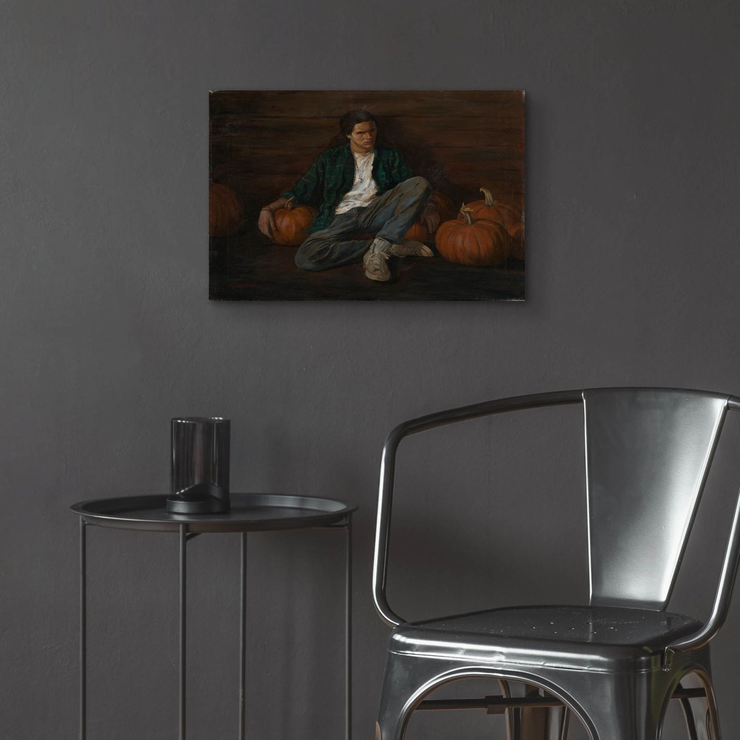 Epic Art 'Jamie With Pumpkins' by Christopher Pierce, Acrylic Glass Wall Art,24x16