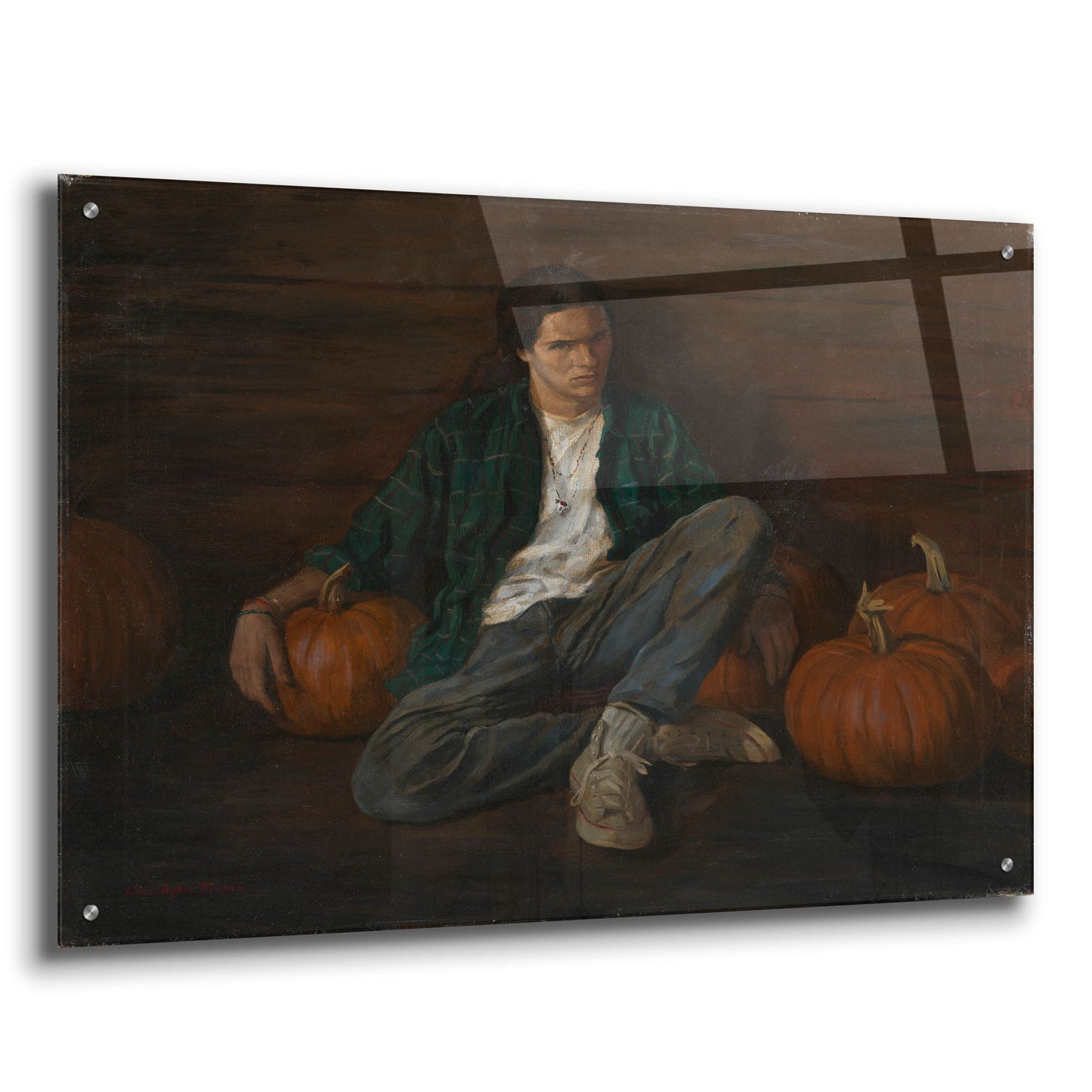 Epic Art 'Jamie With Pumpkins' by Christopher Pierce, Acrylic Glass Wall Art,36x24